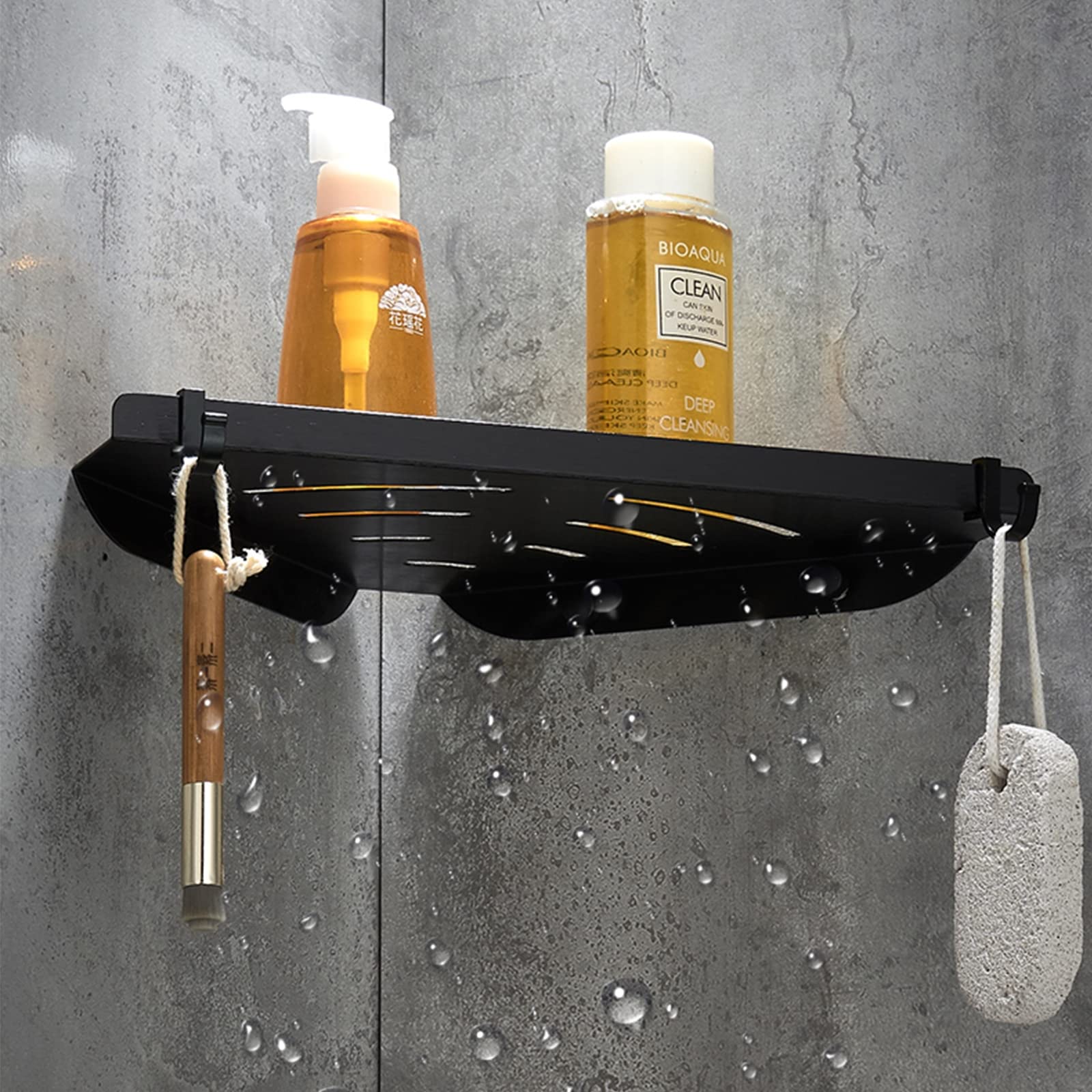 Space Aluminio Estantes Colgantes de Ducha Negros Esquina Almacenamiento de Pared Estante Triangular para baño Bandeja de Ducha Estantes de Pared, una Sola Capa