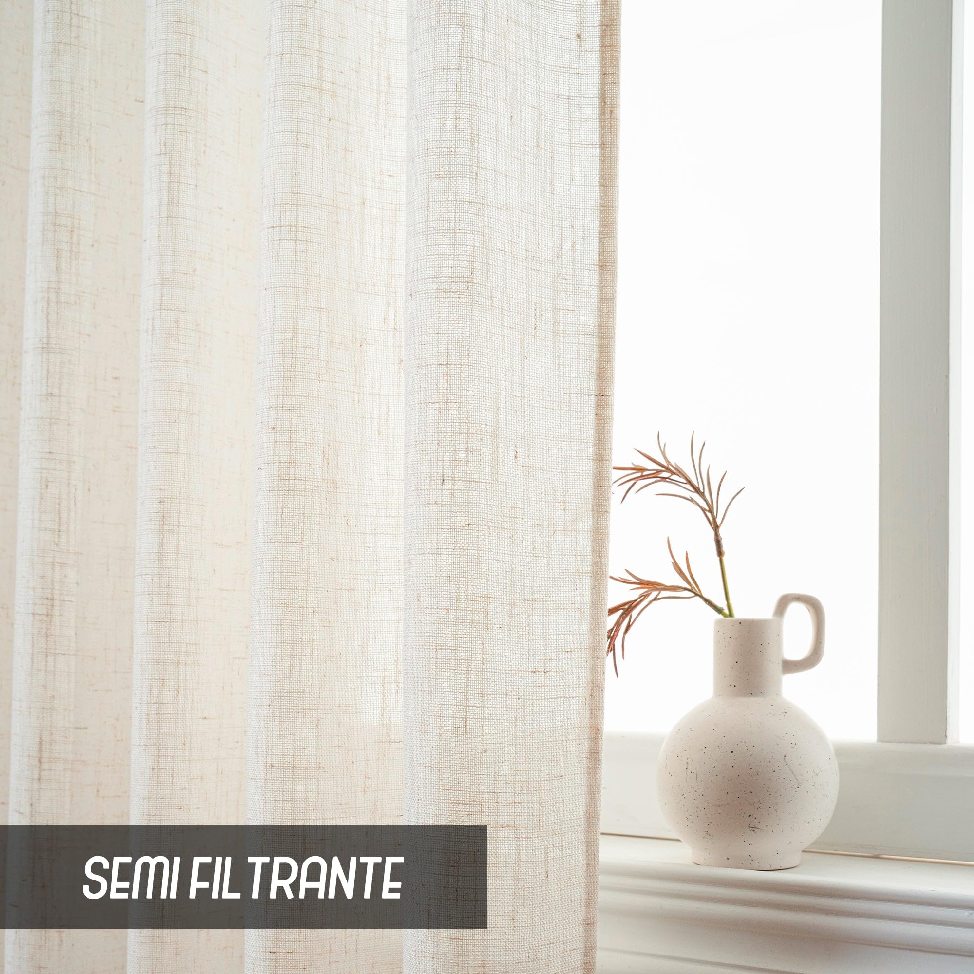 GIRASOLE HOME Tende Creta Semi Filtranti Simil Lino Naturale 2 Pannelli 55x130cm Tasca