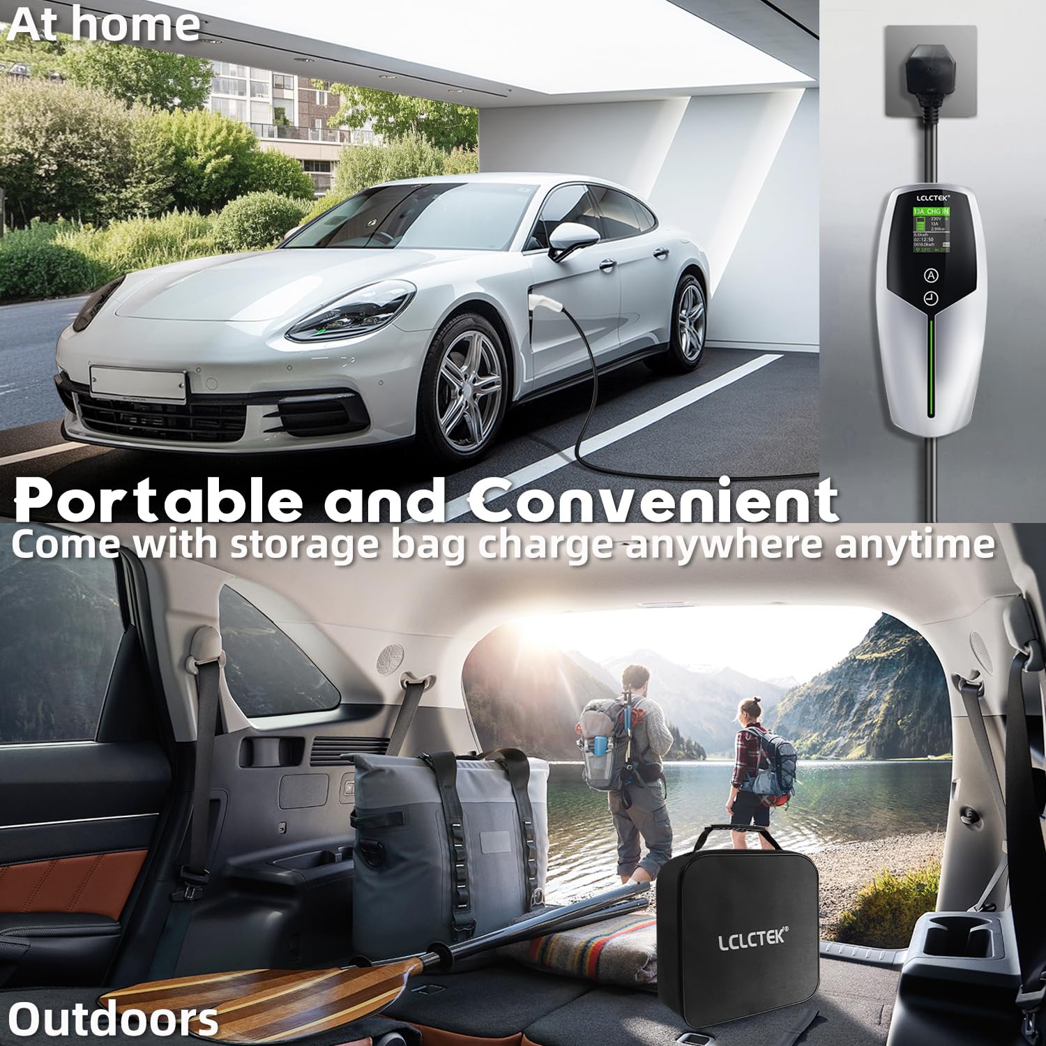 3KW EV Charger Cable Type 2 to 3 Pin Plug 8m/26Ft,Portable UK 3 Pin EV Charger,Electric Car Charger [6/8/10/13A],Car-Charger with LED Display, IP65 Waterproof,Type 2 Cable EVs and PHEV — view 3