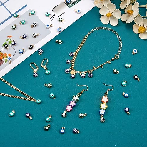Miniatura 4 de 50 dijes de mal de ojo de aleación esmaltados de oro para mujer, pulseras colgantes para hacer joyas de bricolaje