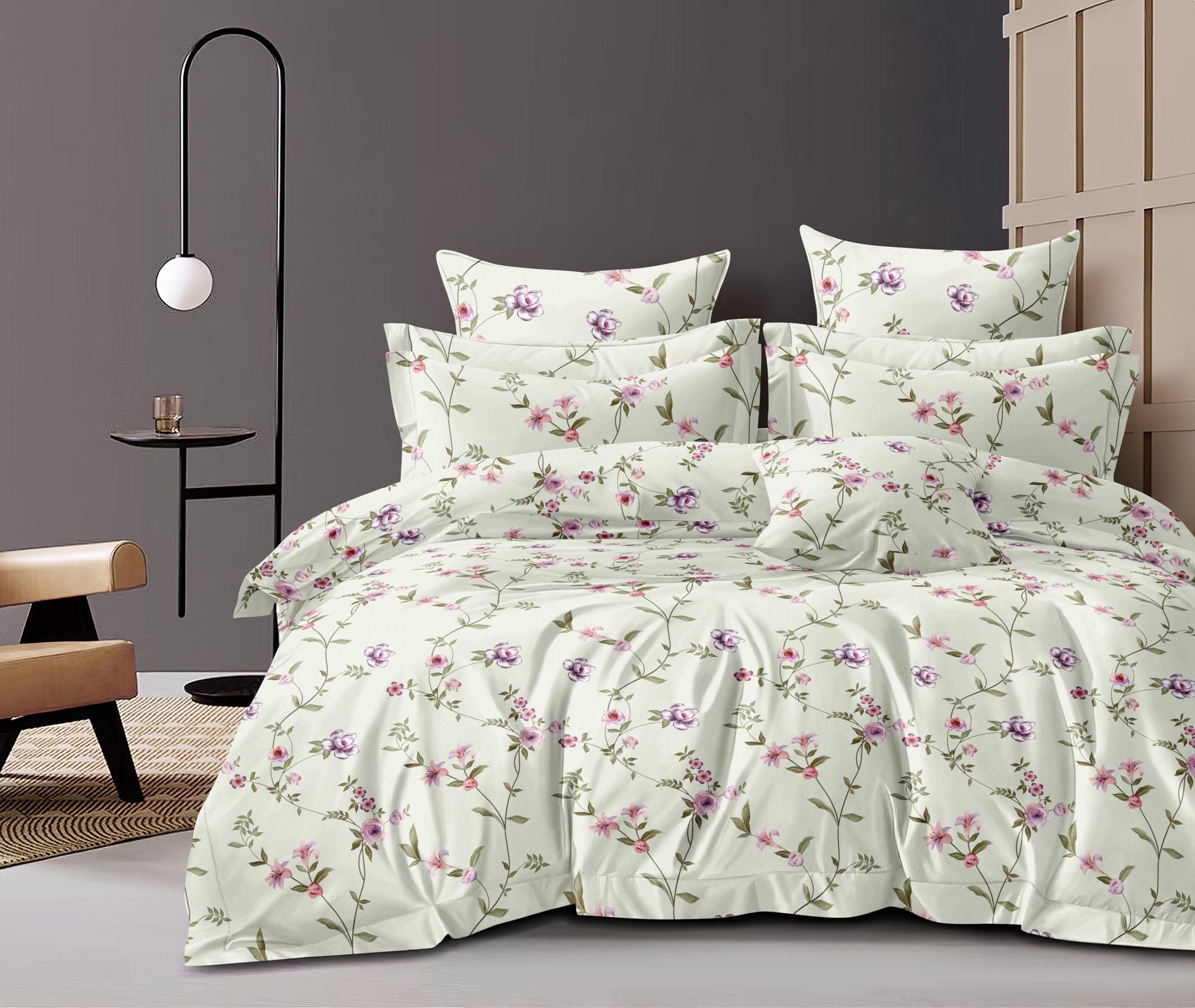THE HOME STYLE Super Soft Glace Cotton King Size AC Comforter II Blanket II Duvet for Double Bed with 1 Flat Bedsheet and 2 PiIIow Cover, 350TC (Petal Dreamscape) (4PC Comforter Set)
