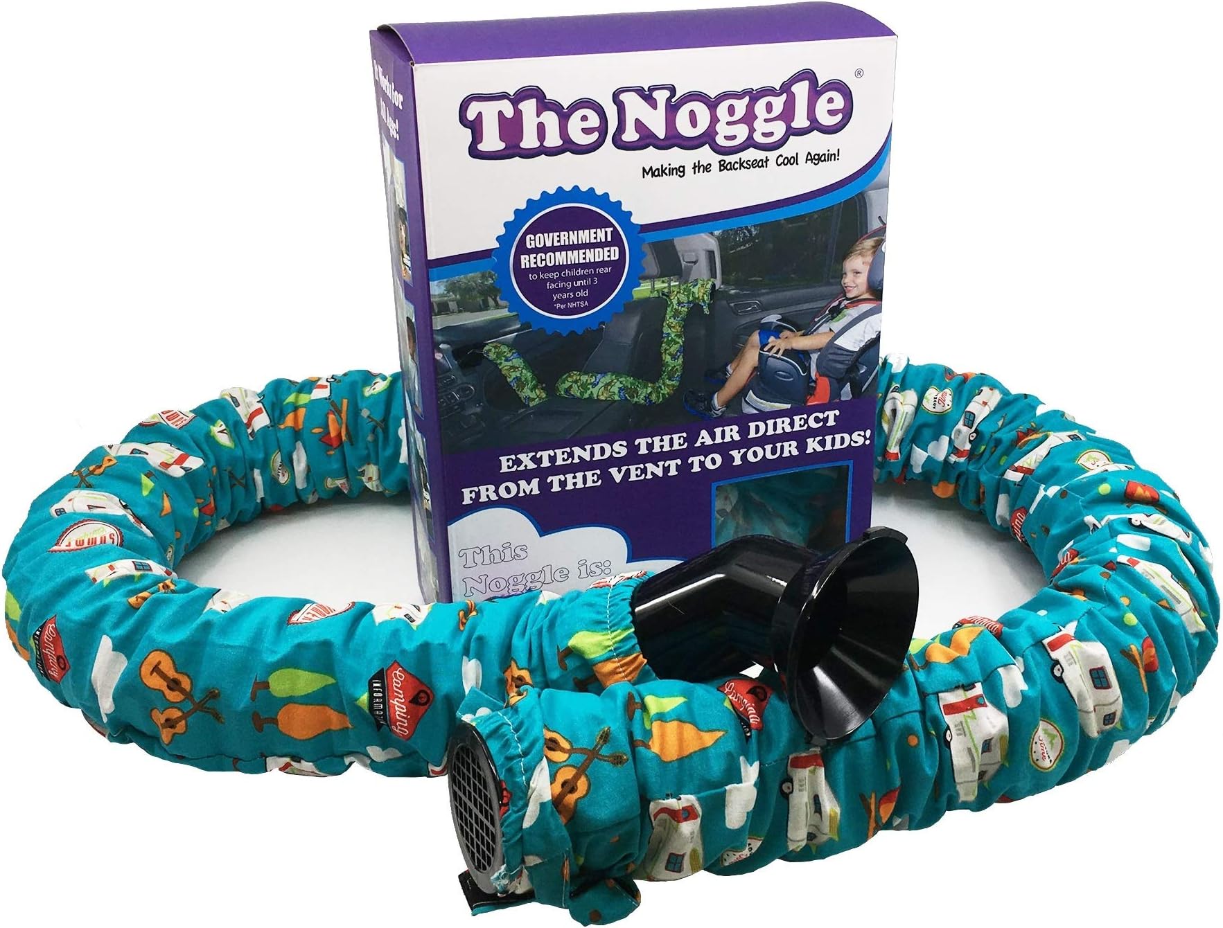 Noggle The Making the Backseat Cool Again - Vehicle Air Conditioning System to Keep Your Baby/Children Cool & Comfortable When Traveling in the Car - Works with Most Vehicles - 2.4m, Happy Camper