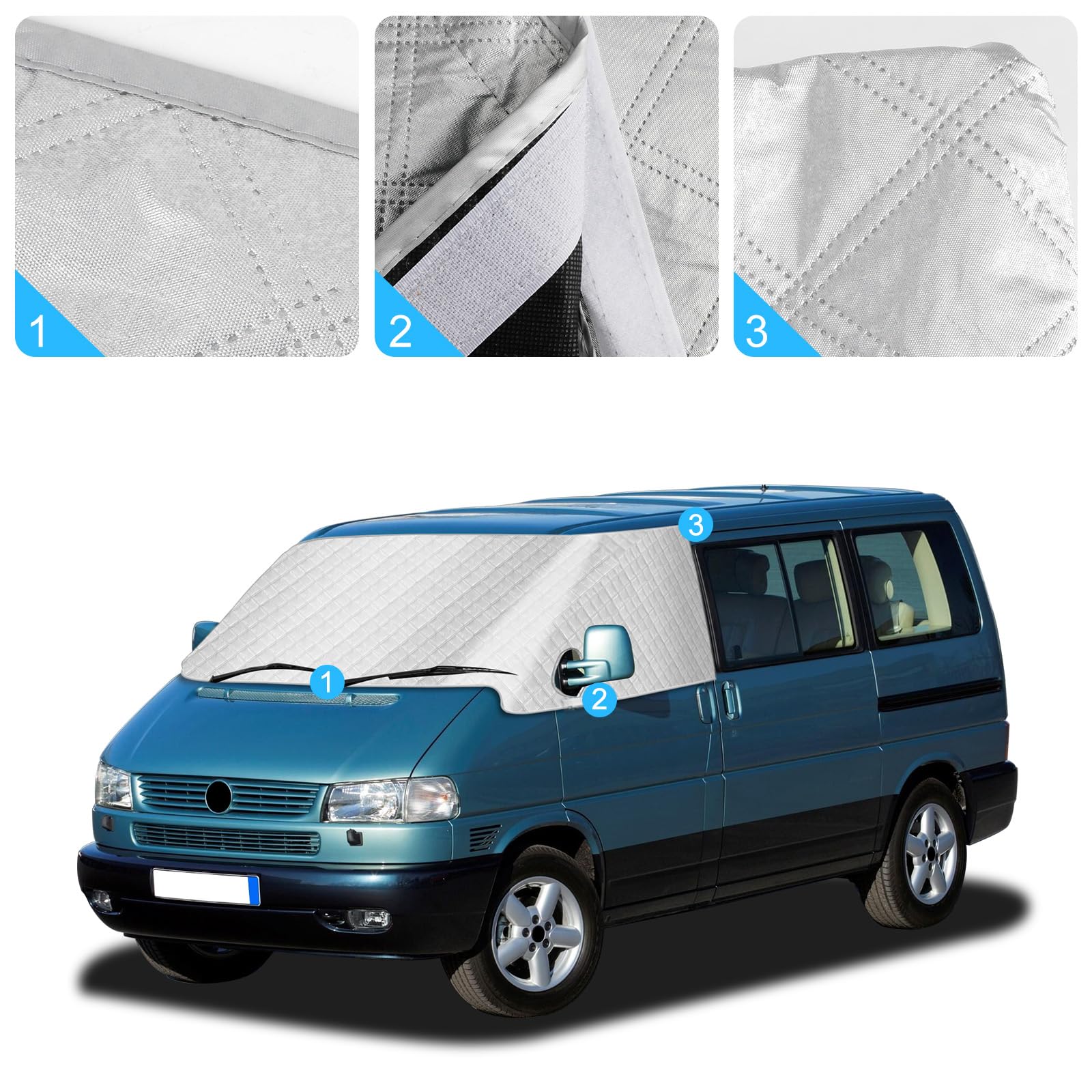 Auto Windschutzscheiben Abdeckung für VW T4 1990-2004, Faltbare Externe Thermo Scheibenabdeckung Windschutzscheibenabdeckung, Blockiert UV Strahlen Frontscheibenabdeckung