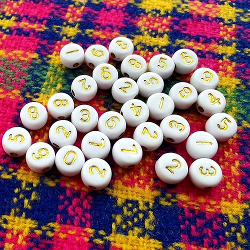Miniatura 4 de Amaney 500pcs cuentas de números dorados 0.276x0.157 in cuentas de números mixtos acrílico forma redonda cuentas sueltas