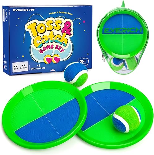 EVERICH - Juego de pelota para lanzar y atrapar versión actualizada 8 pulgadas juguete para niños y adultos 2 raquetas 2 bolas 1 bolsa Azul oscuro,