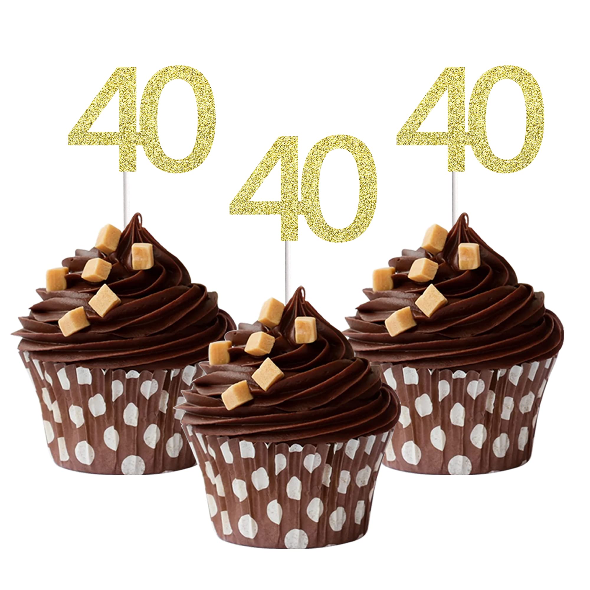 Sumerk 24PCS 40 Cupcake toppers Gold Glitter 40th Birthday Cupcake Picks Anniversary Party Decorations