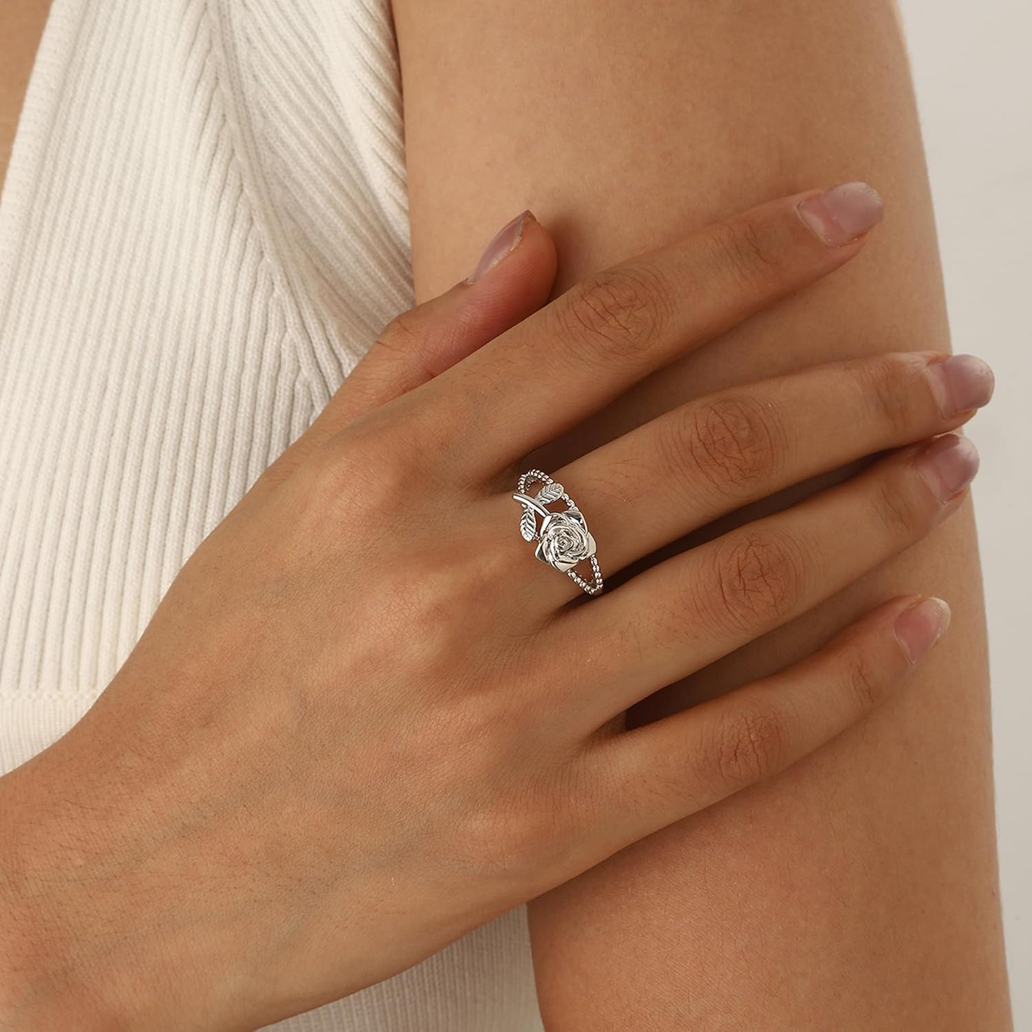 beautlace Rose Necklaces/Adjustable Rings Silver/18K Gold/Black Gun Plated Flower Pendant/Open Ring Elegant Jewelry Gifts for Women - Image 7