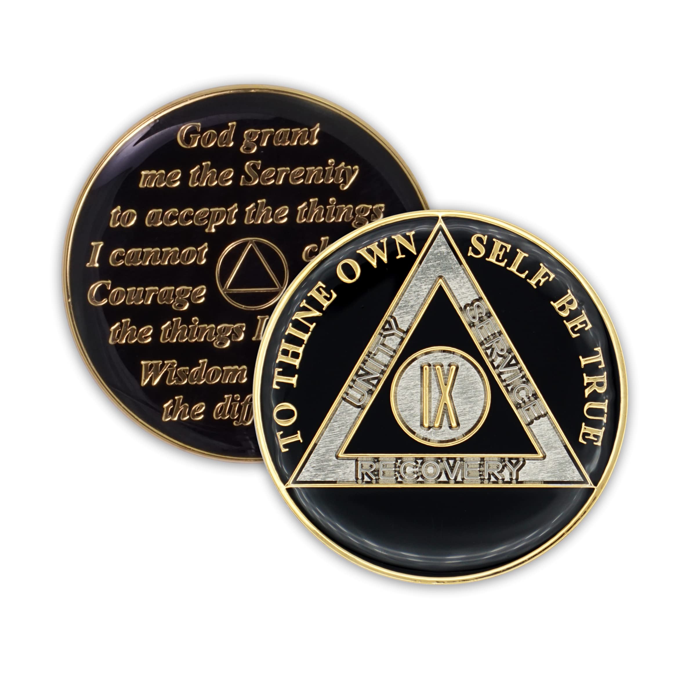 The Token Shop9 Year Sobriety Coin | Triplate AA Chip | Recovery Anniversary Token (Black)