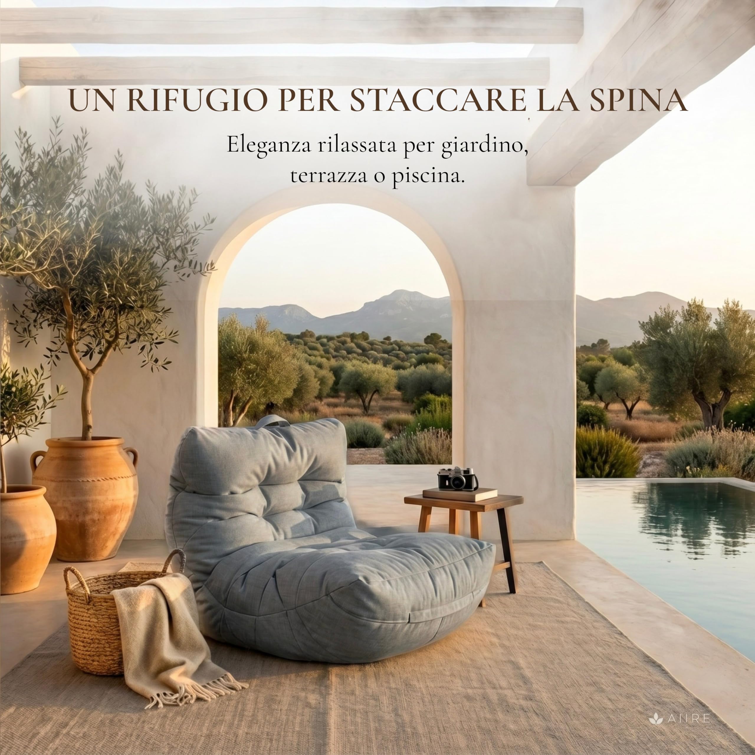 Aiire Pouf da Esterno XXL con Imbottitura Inclusa - Poltrona Sacco di Design per Giardino, Terrazza o Piscina - Bean Bag Chair 1 Posto per Relax o Lettura, Grigio Scuro