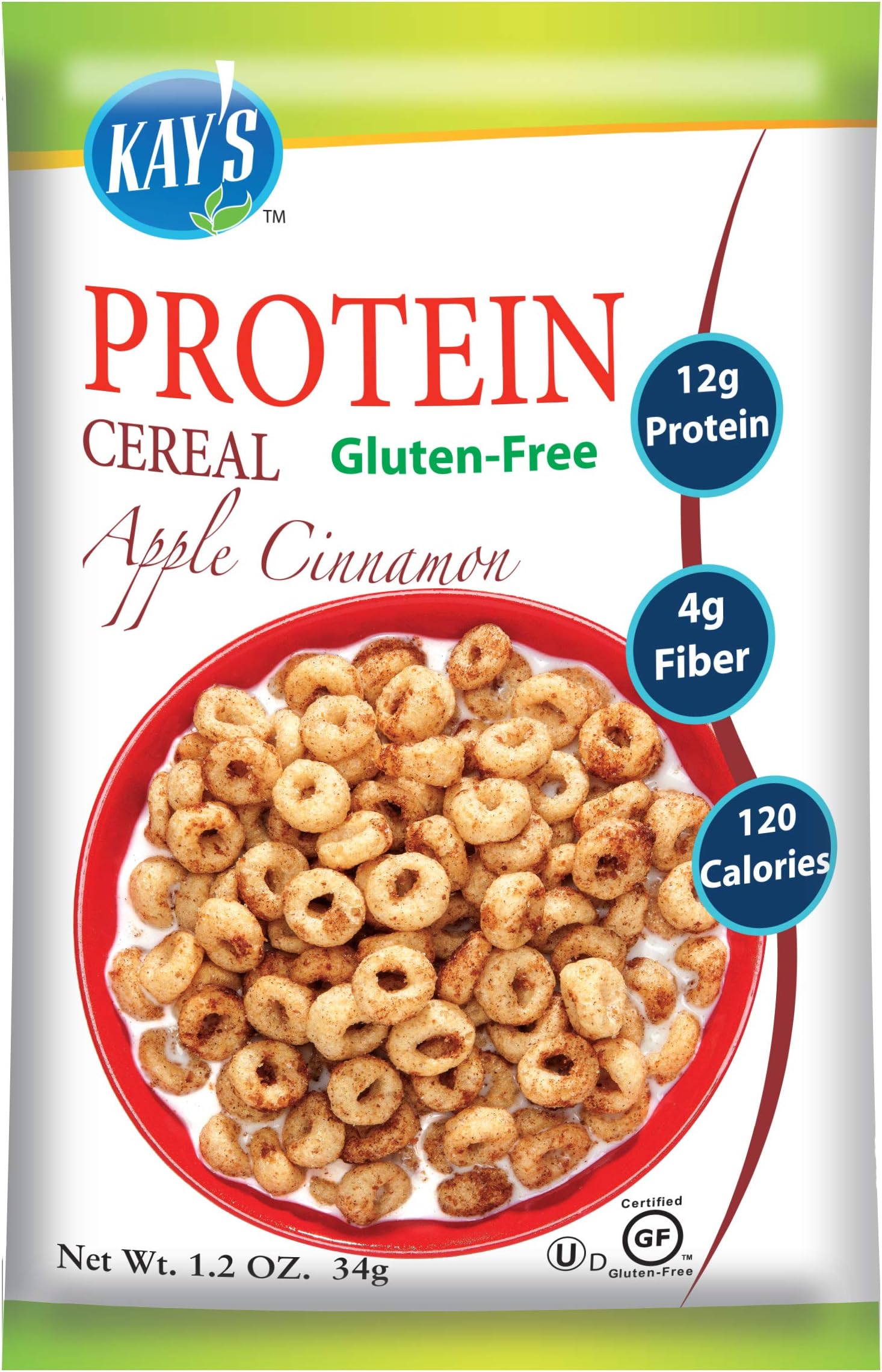 Kay's Naturals Protein Breakfast Cereal, Apple Cinnamon, Gluten-Free, Low Fat, Diabetes Friendly, All Natural Flavorings, 1.2 Ounce (Pack of 6)
