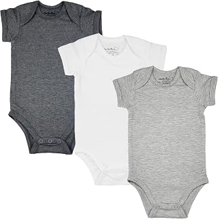 123 Bear Baby Cotton Spandex short-sleeve bodysuits unisex boy girl, Gray 3pk, 9-12 Months Price In India