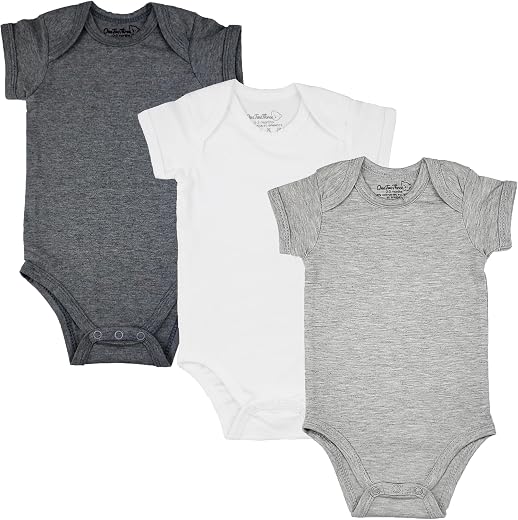 123 Bear Baby Cotton Spandex short-sleeve bodysuits unisex boy girl, Gray 3pk, 9-12 Months