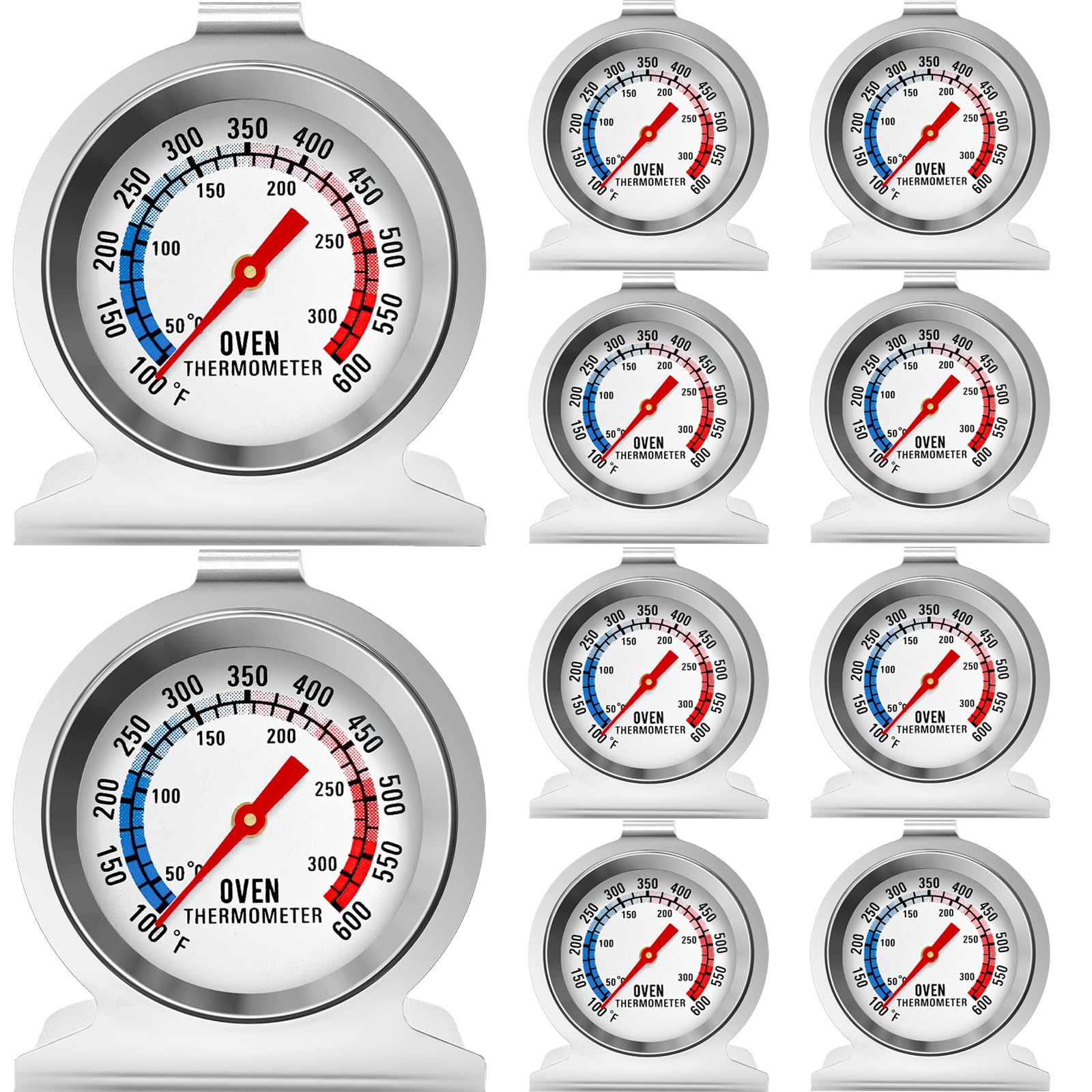 Ofenthermometer, 50–300 °C, sofortiges Ablesen, Edelstahl, Küchenthermometer, Ofentemperaturanzeige für Grill, Backen, Grill, Smoker, 10 Stück