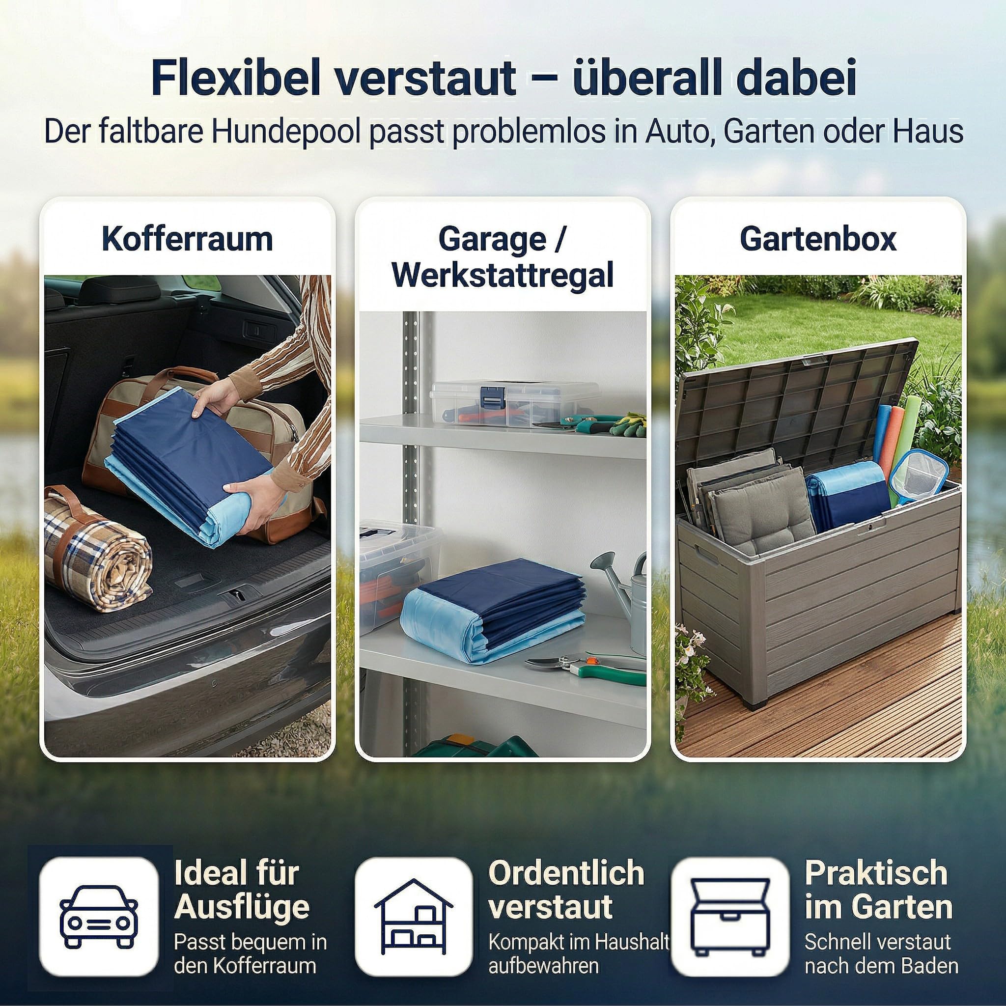 Hundepool faltbar 120cm x 30cm Planschbecken mit Auslauf Bällebad