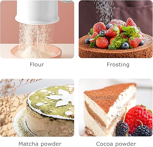 Miniatura 4 de Tamiz fino de harina en polvo, tamiz fino ABS de grado alimenticio premium con diseño de prensa con una mano para hornear pasteles cocina (blanco)