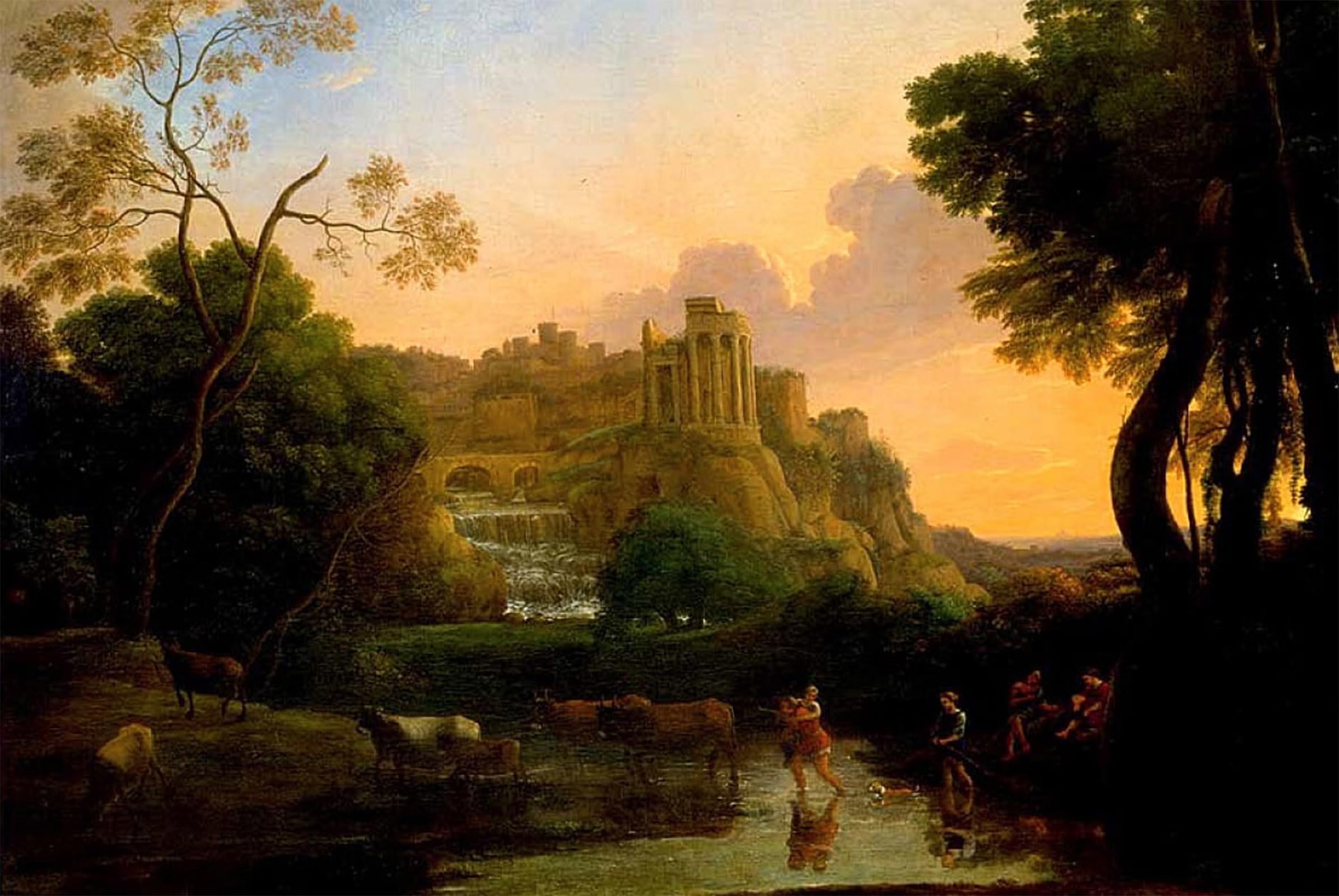 SERENDIPITP Retro Picture Poster Wall Art Pictures Painting Ideal View of Tivoli by Claude Lorrain Wall Art Canvas Print for Wall Decor 60x90cm