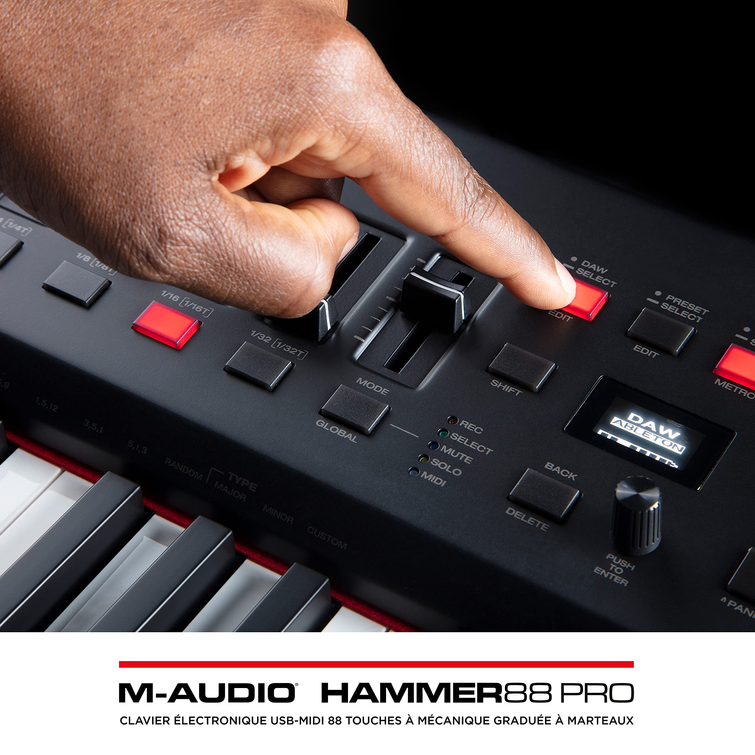 M-AUDIO Hammer 88 Pro - Clavier maître piano 88 touches MIDI USB avec touches lestées à marteaux, pads de rythme et pack de sons Native Instruments (intégration NKS)