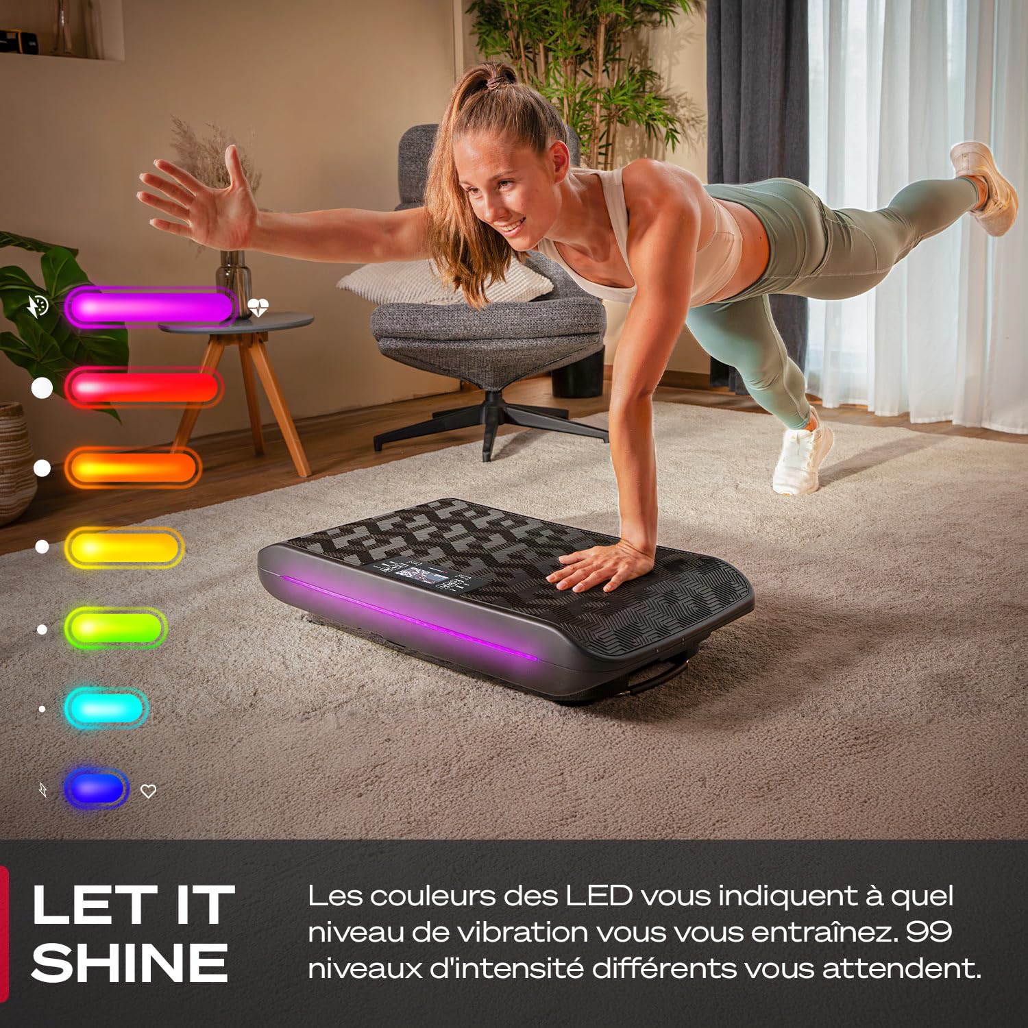 Sportstech sVibe, Plaque Vibrante 4D Maison, 99 Niveaux, avec 1 an d'App STL Incluse, LED Intelligente, Ultra Silencieuse, Design Hexagonal Élégant, Massage, Entraînement Abdos Jambes Fessiers, App