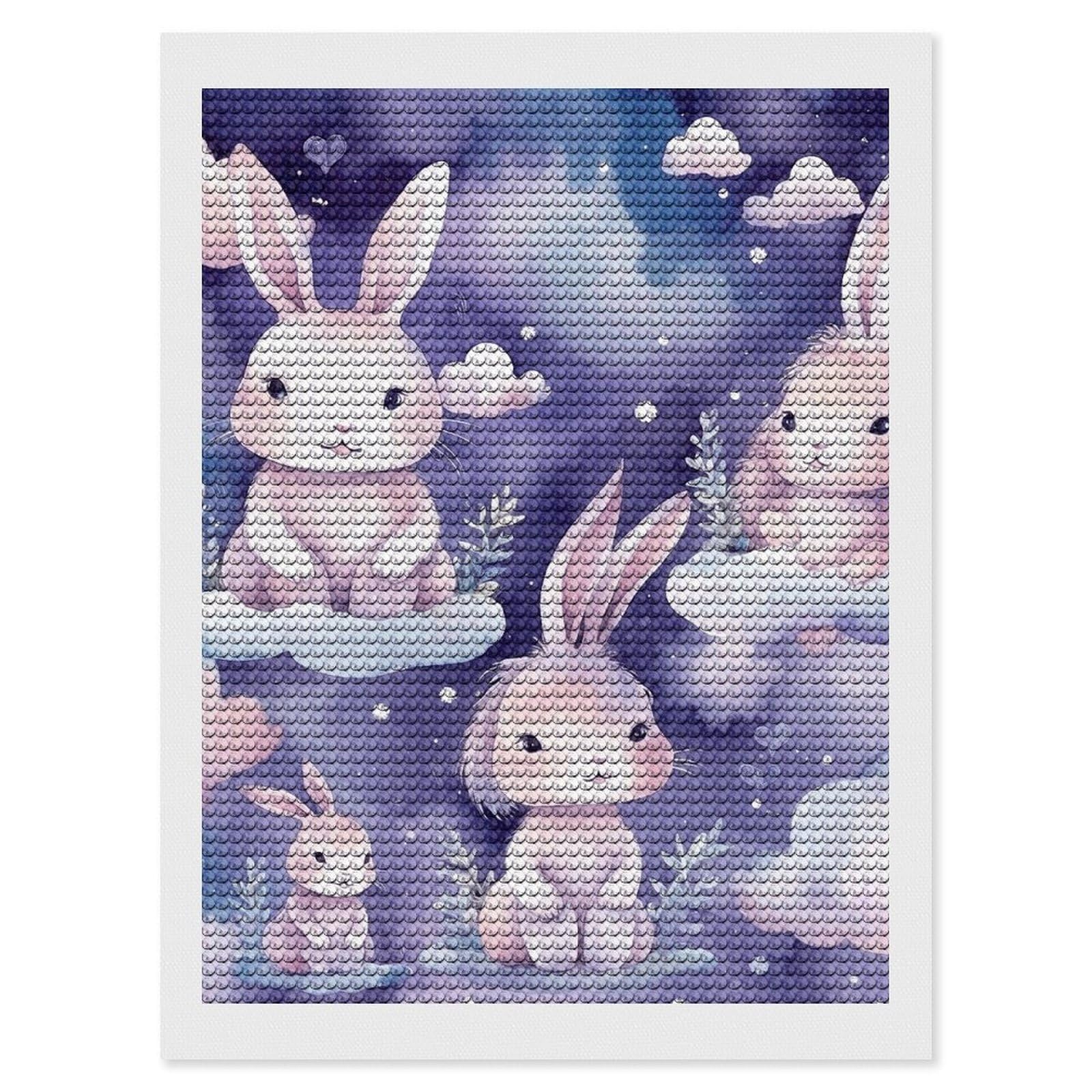 Purple Style Bunny Diamond Art Kits for Adults, DIY 5D Diamonds Painting Kits for Beginner, Round Full Drill Diamond Dots Painting, Diamonds Pictures Gem Art and Crafts Wall Decor 12"x16"
