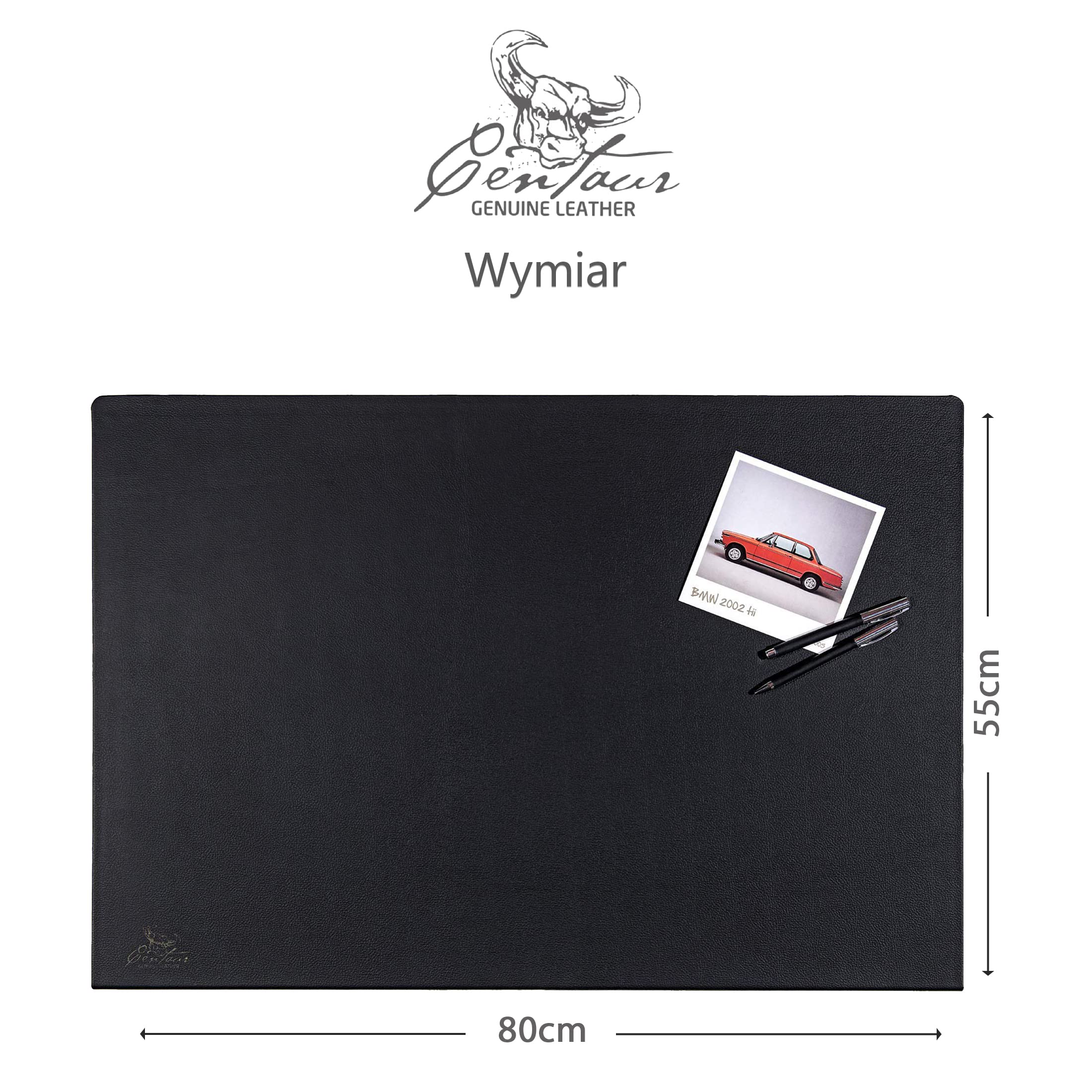 Centaur - ręcznie wykonana podkładka na biurko 55 x 80 cm - Czarny - skóra podkładka na biurko z zabezpieczeniem krawędzi pod kątem 90° - podkładka na biurko ze skóry