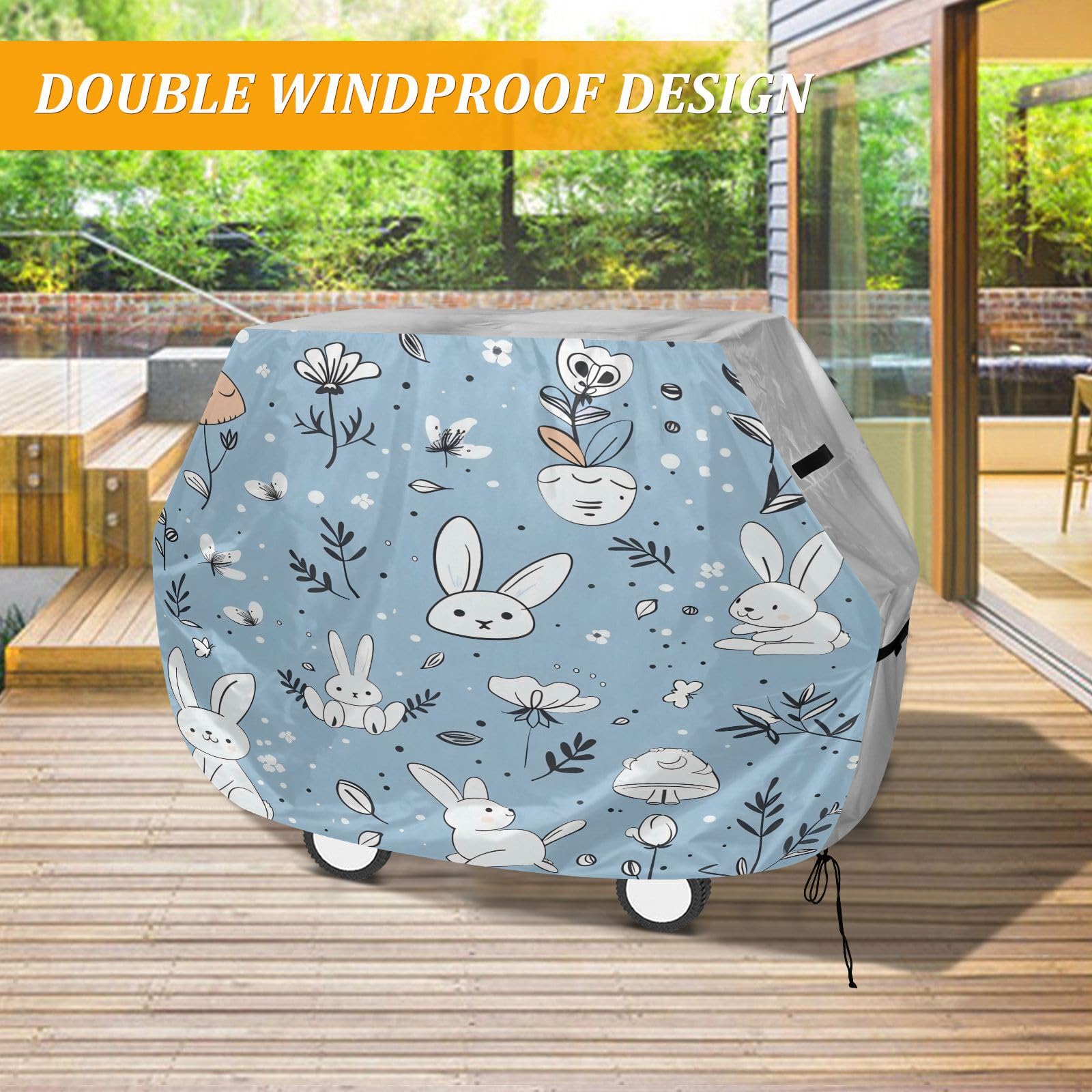 Copertura per barbecue 165 pollici resistente alla neve per barbecue all'aperto Ute Animal Bunny Willow Powder Blue