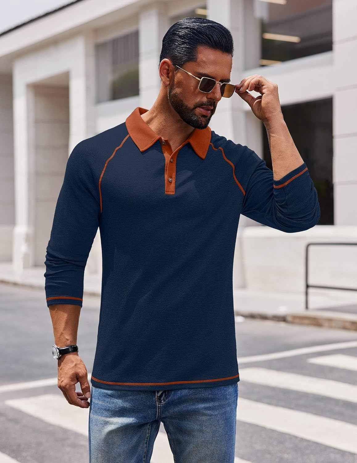 COOFANDY Mens Long Sleeve Polo Shirts Casual Button Collared Shirts Raglan Golf T Shirt - Image 2