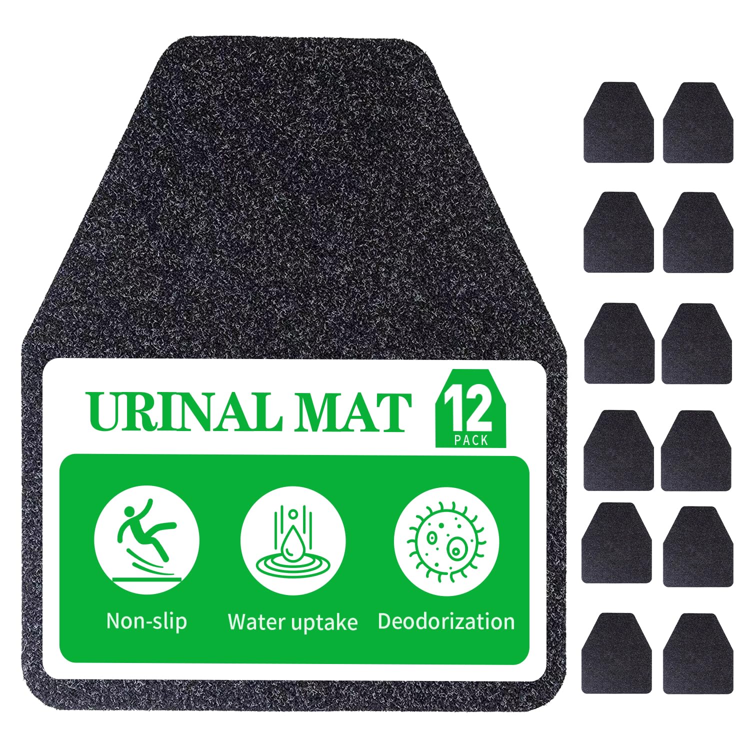 Urinal Mats (12 Pieces) - Urinal Mats for Men Bathroom Non-Slip Water Absorption Deodorization Black Floor Urine Mats - Heavy Duty