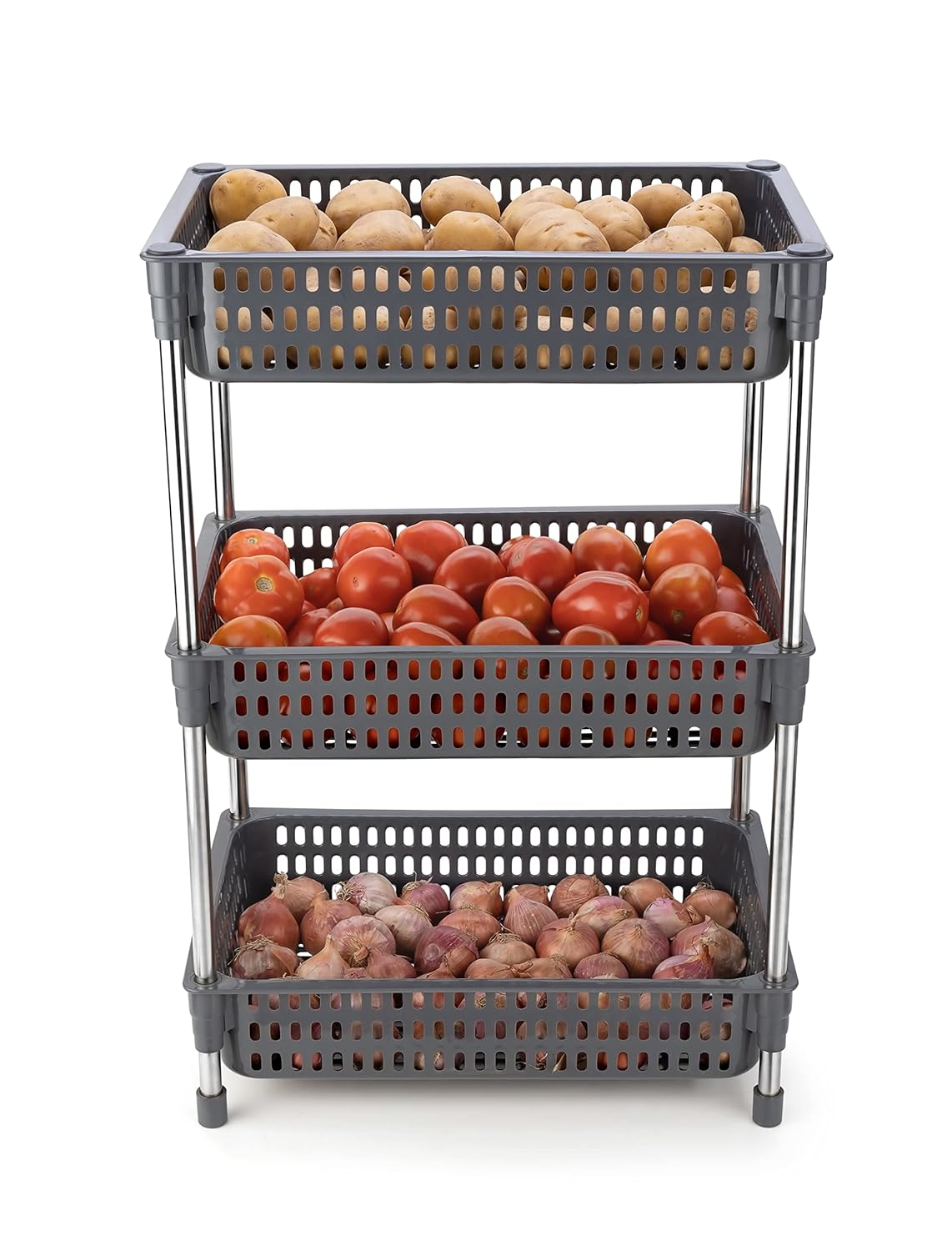 Biltoxi 3 Tier Fruit Vegetable Plastic Basket, Stackable Storage Cart