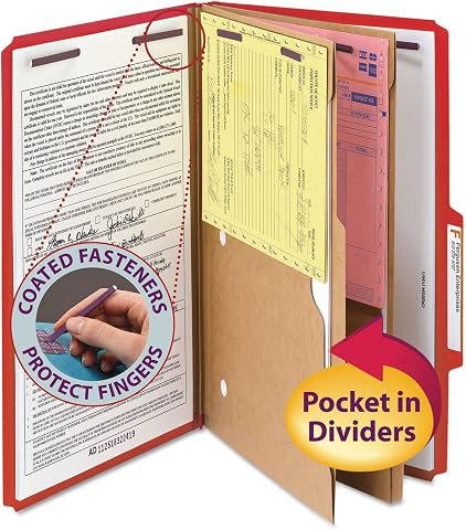 Smead SafeSHIELD Bağlantı Elemanları ile Basın Tahtası Sınıflandırma Dosya Klasörü, 2 Cep Bölücü, 2 inç Genişletme, Yasal Boyut, Parlak Kırmızı, Kutu başına 10 (19082)