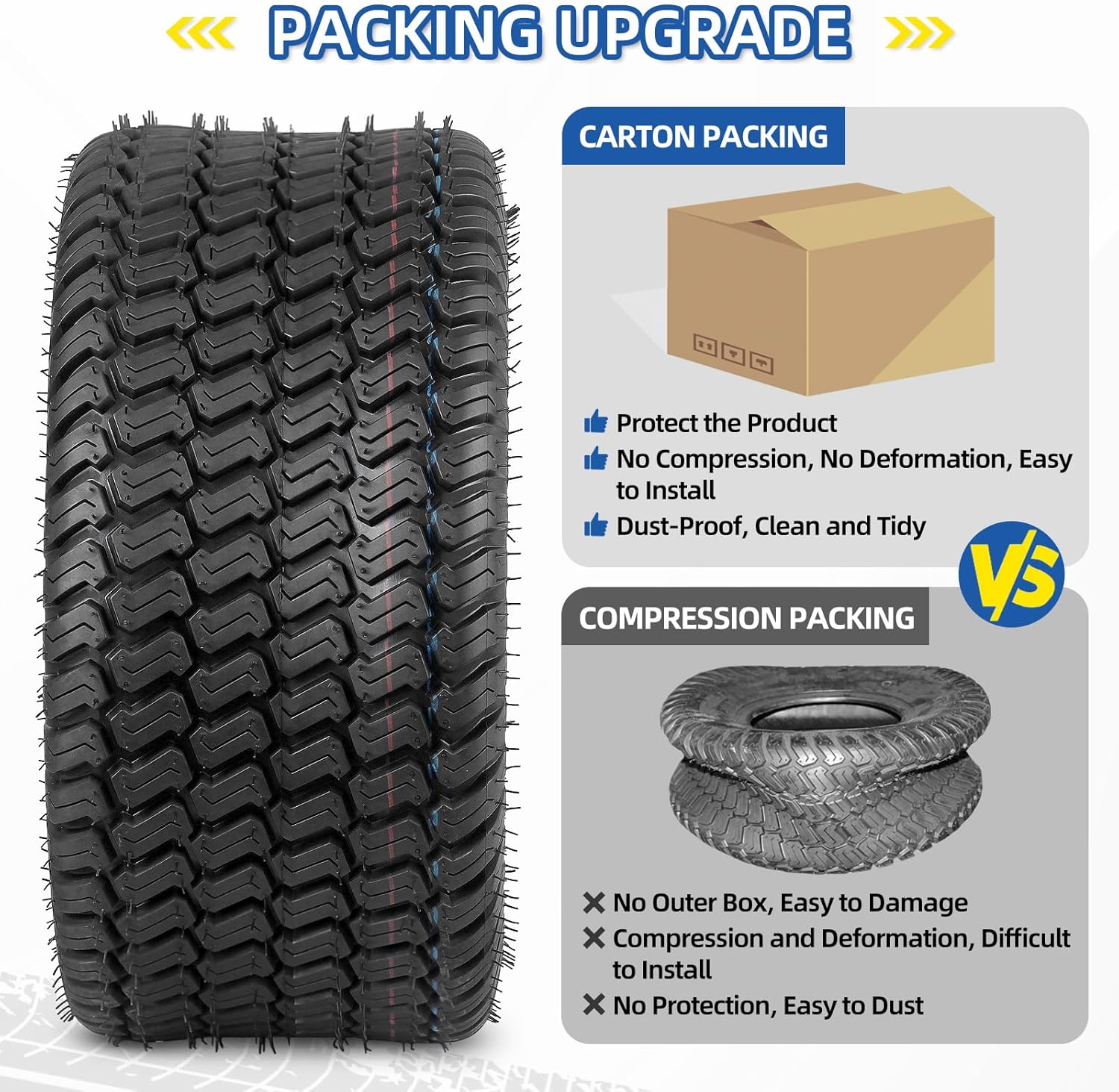 GICOOL 18x8.50-8 Lawn Mower Tire, 18x8.5-8 Tractor Lawnmower Tire, 4 Ply Tubeless Tire, Turf-S Pattern, Set of 2