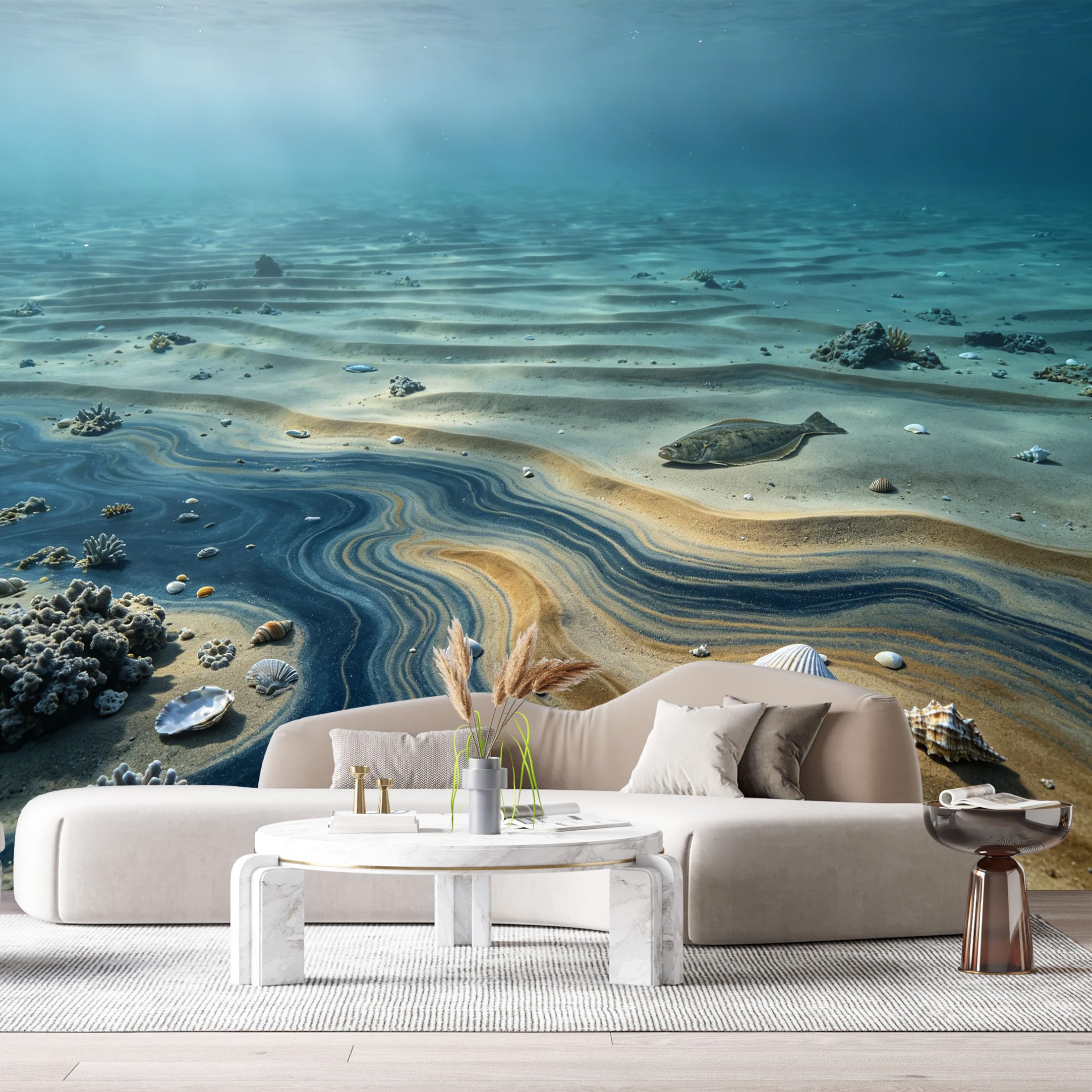 Custom Size Wall Murals Ocean Marine Coastal 3D Underwater Sand Seabed Seashells SelfAdhesiveWall Fabric Removable Wallpaper Wall Decor for Living Room Bedroom Bathroom