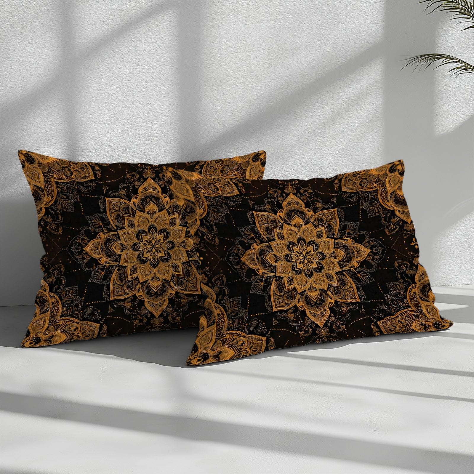 Poszwa na kołdrę 220x240 cm w stylu vintage - zestaw pościeli z nadrukiem w stylu boho, miękka mandala kwiatowy nadruk, złoty elegancki zestaw pościeli z mikrofibry z zamkiem błyskawicznym, 2 poszewki