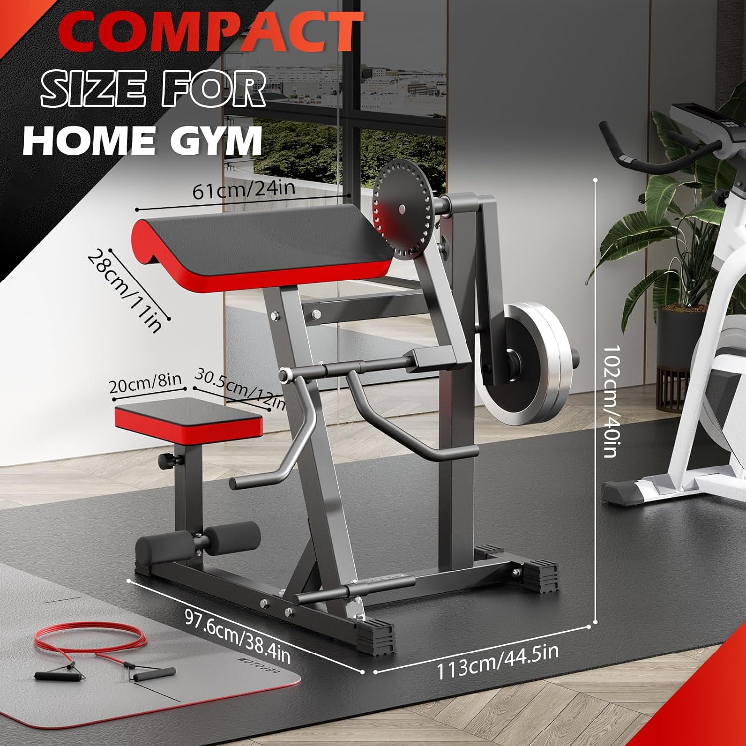 2-in-1 Upgrade Bicep Tricep Curl Machine with Foot Pedal and Adjustable Seat, Plate Loaded Preacher Curl Bench Seated Arm Isolated, Bicep Curl and Triceps Extension Machine for Home Gym Workout