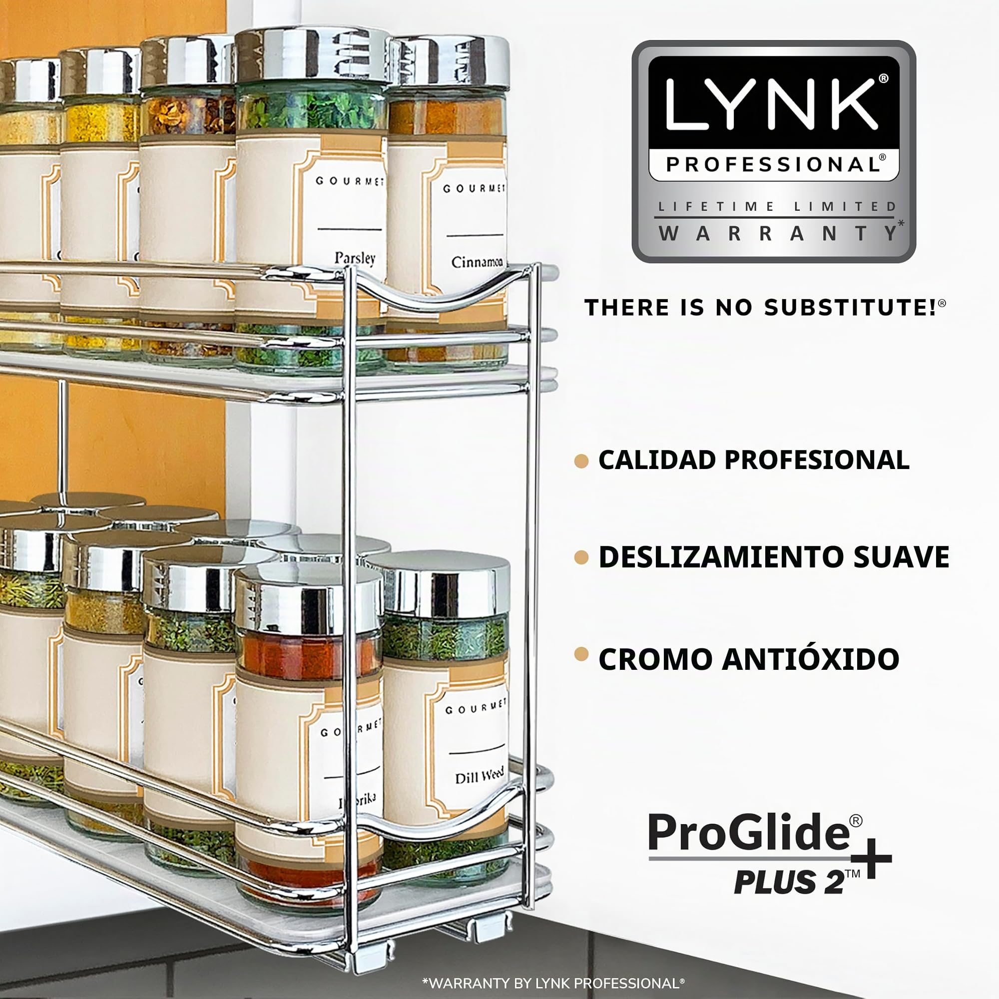 Lynk Professional® Organizador de especias extraíble para gabinete, estante deslizante de 4-1/4 pulgadas de ancho, doble, cromado