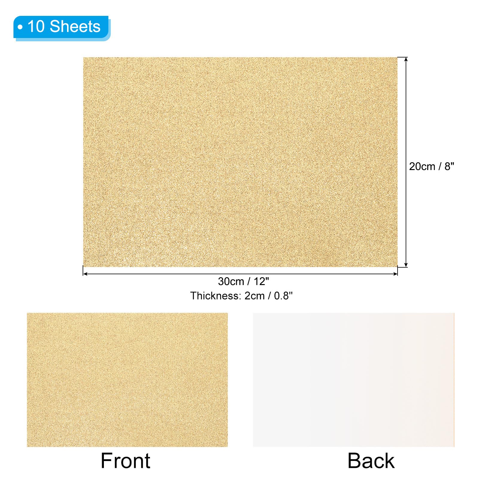 PATIKIL Light Gold Shiny EVA Glitter Foam Sheet 11 x 8 Inch 2mm Thick Sparkle EVA Glitter Felt for Crafts DIY Project 10 Pcs - Image 2
