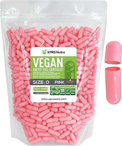 XPRS Nutra Cápsulas vacías de tamaño 0 – 1000 cápsulas veganas vacías – Cápsulas de píldoras vacías vegetarianas – Relleno de cápsulas vegetales DIY