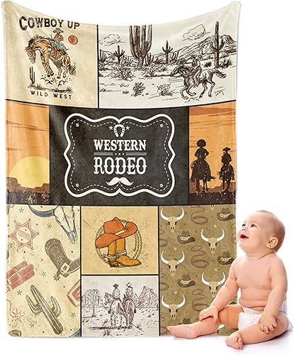 Pavo Mantas de bebé occidentales para niños, manta de vaquero para montar a caballo, forro polar ultrasuave, perfecta, cosas de vaquero del oeste,