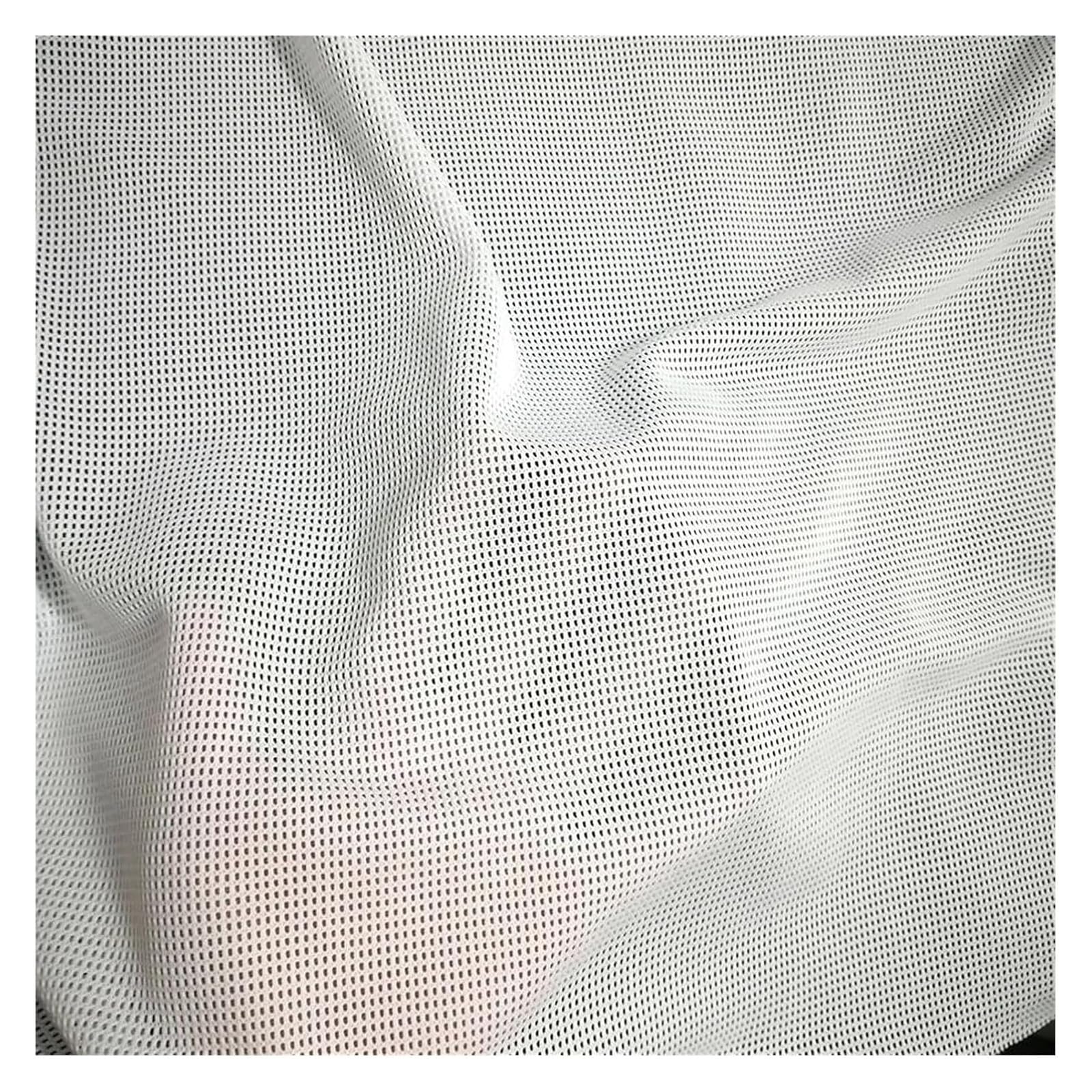 Tejido De Malla De Costura Red De Poliéster Suave Ripstop Elástico Bajo(White)