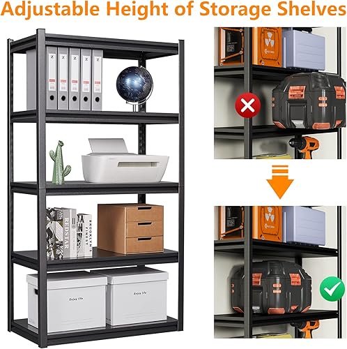 Miniatura 7 de LISSIMO Estantería de metal de 5 niveles, estantería de garaje, carga resistente, 2000 libras, estantes de almacenamiento ajustables para almacén,