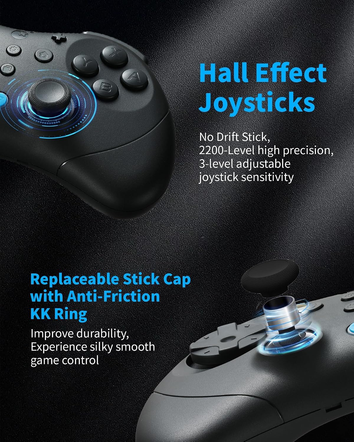 GuliKit Elves 2 Pro Wireless Controller für Switch/Switch 2/PC/Android/iOS, Bluetooth Controller mit Hall Effekt Joystick, 1000Hz Abtastrate, Magnetischem Vibrator, Super Haptik, Rotary Rumble,Schwarz | Bluetooth Controller mit Hall Effekt Joystick, 1000H