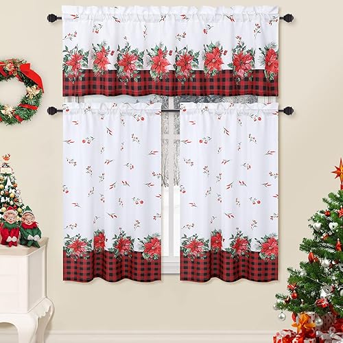 Miniatura 7 de Cortina de cocina de 36 pulgadas para decoración de Navidad, cortinas de cafetería, cortinas de ventana con bolsillo para barra para decoración del