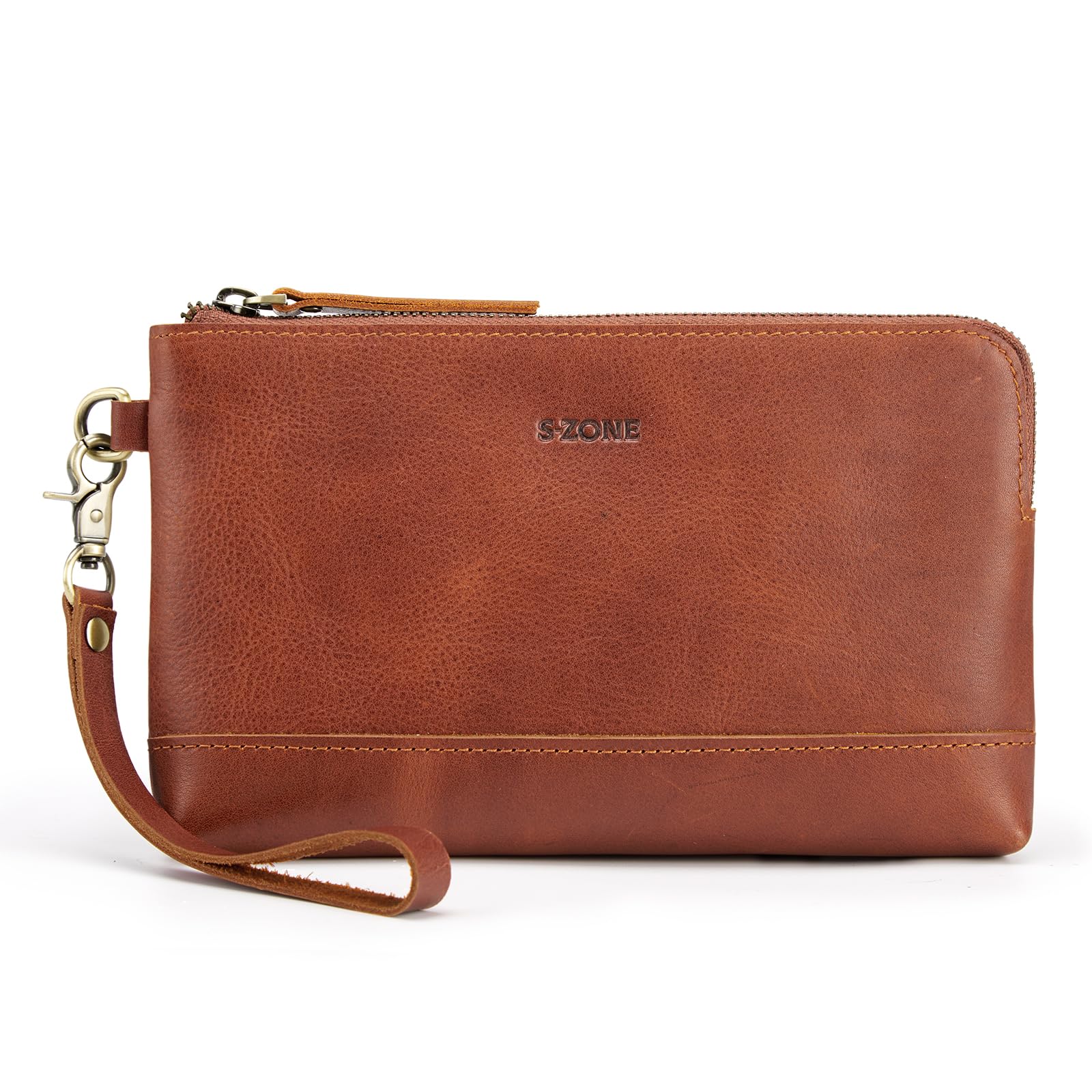 S-ZONE Leather Clutch Purses for Women Wristlet Wallets Small Clutch with Detachable Strap Card Holder Coin Purse