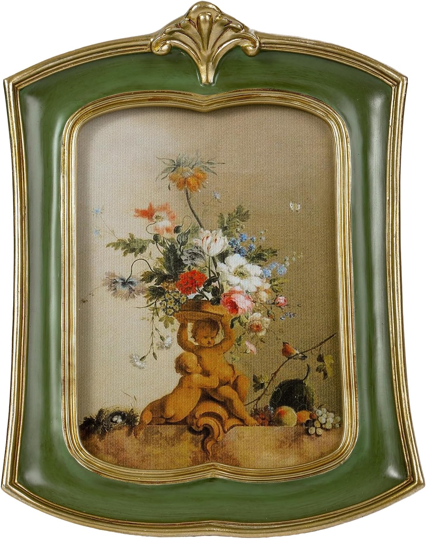 Vintage Picture Frame 4x6 Antique Ornate Photo Frame Tabletop and Wall Hanging Old-Fashioned Picture Frame, Decorative Retro Design Home Décor, Photo Gallery, Art, Green