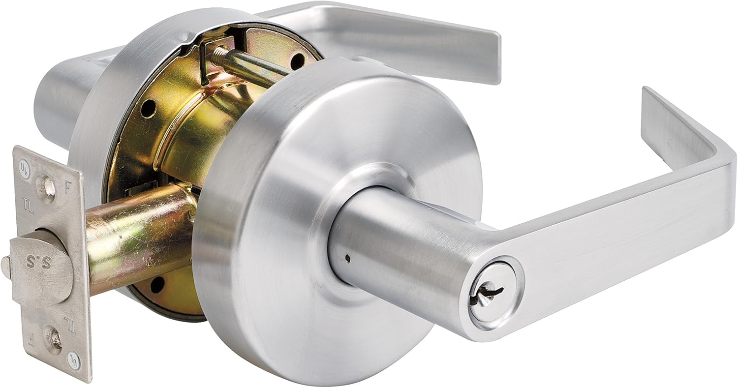 Master Lock SLCHCR26D Heavy Duty Lever Style, Grade 2 Commercial Classroom Door Lock with Bump Stop, Brushed Chrome Finish