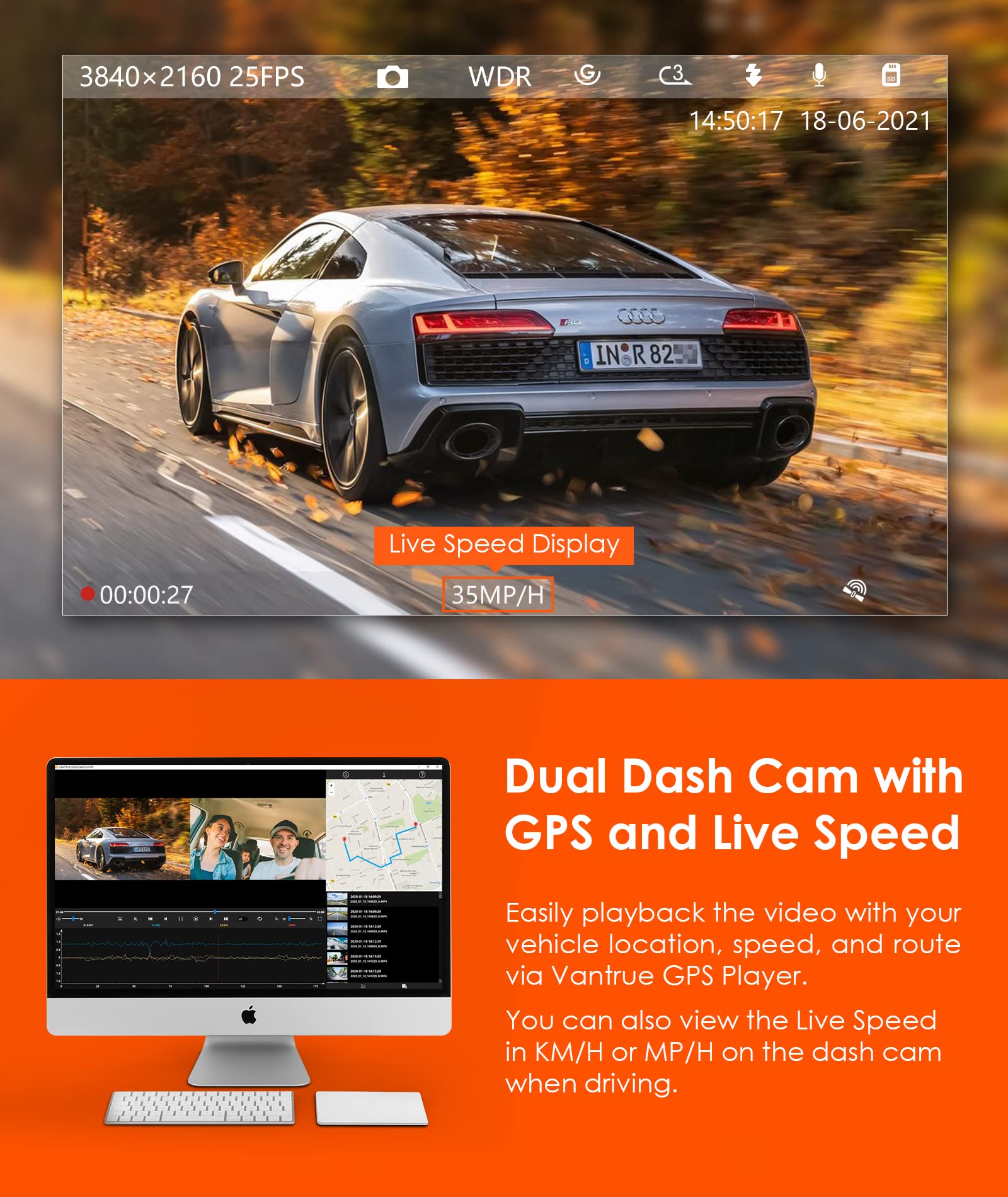 Vantrue N2S 4K Dash Cam for Uber, Dual 1440P Front and Inside Dash