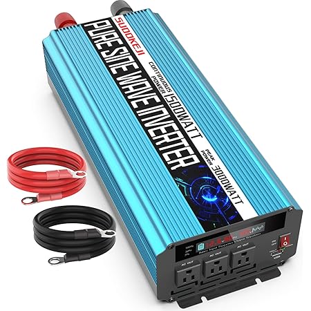 SUDOKEJI 1500W Pure Sine Wave Power Inverter Peak Power 3000W 12V DC to 110V 120V AC with LED Display 3 AC Outlets & USB Port for RV Truck Boat