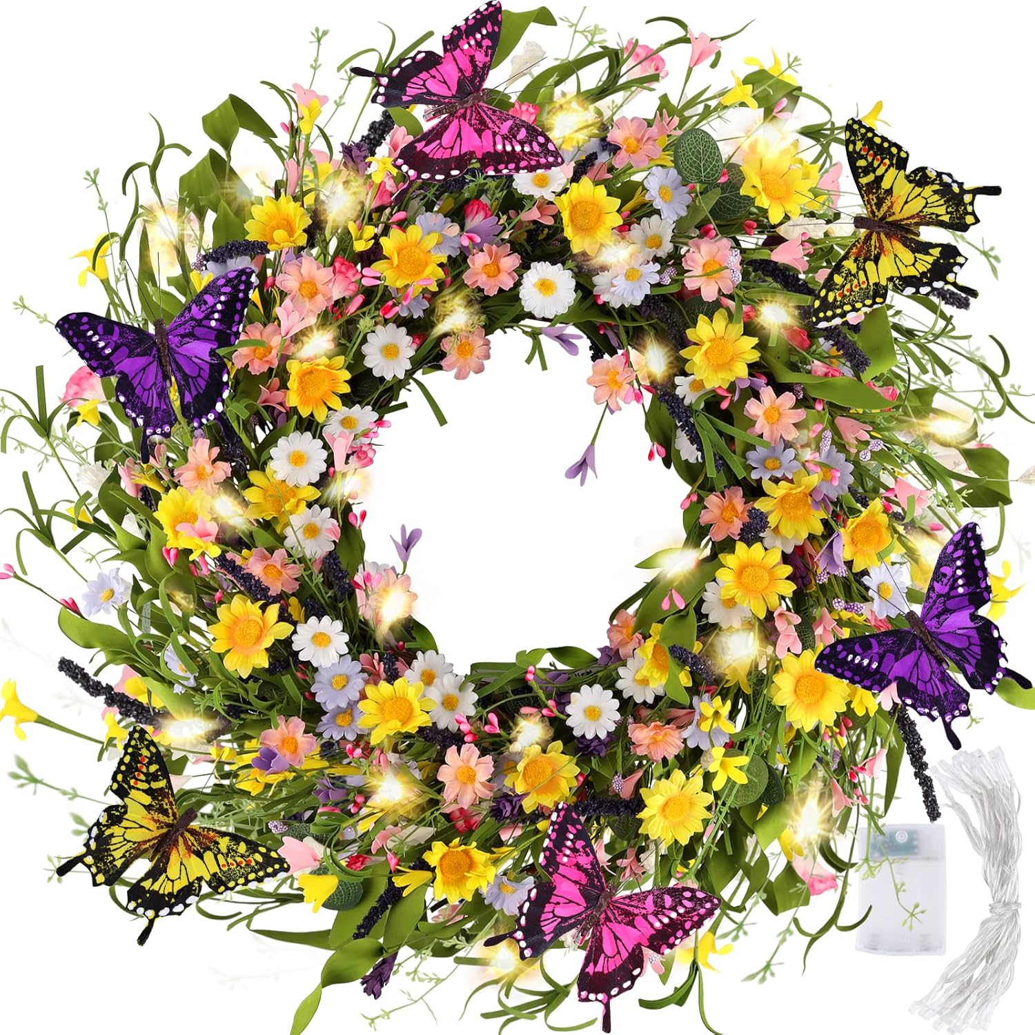 Spring Wreaths for Front Door, 24'' Spring Summer Wreath