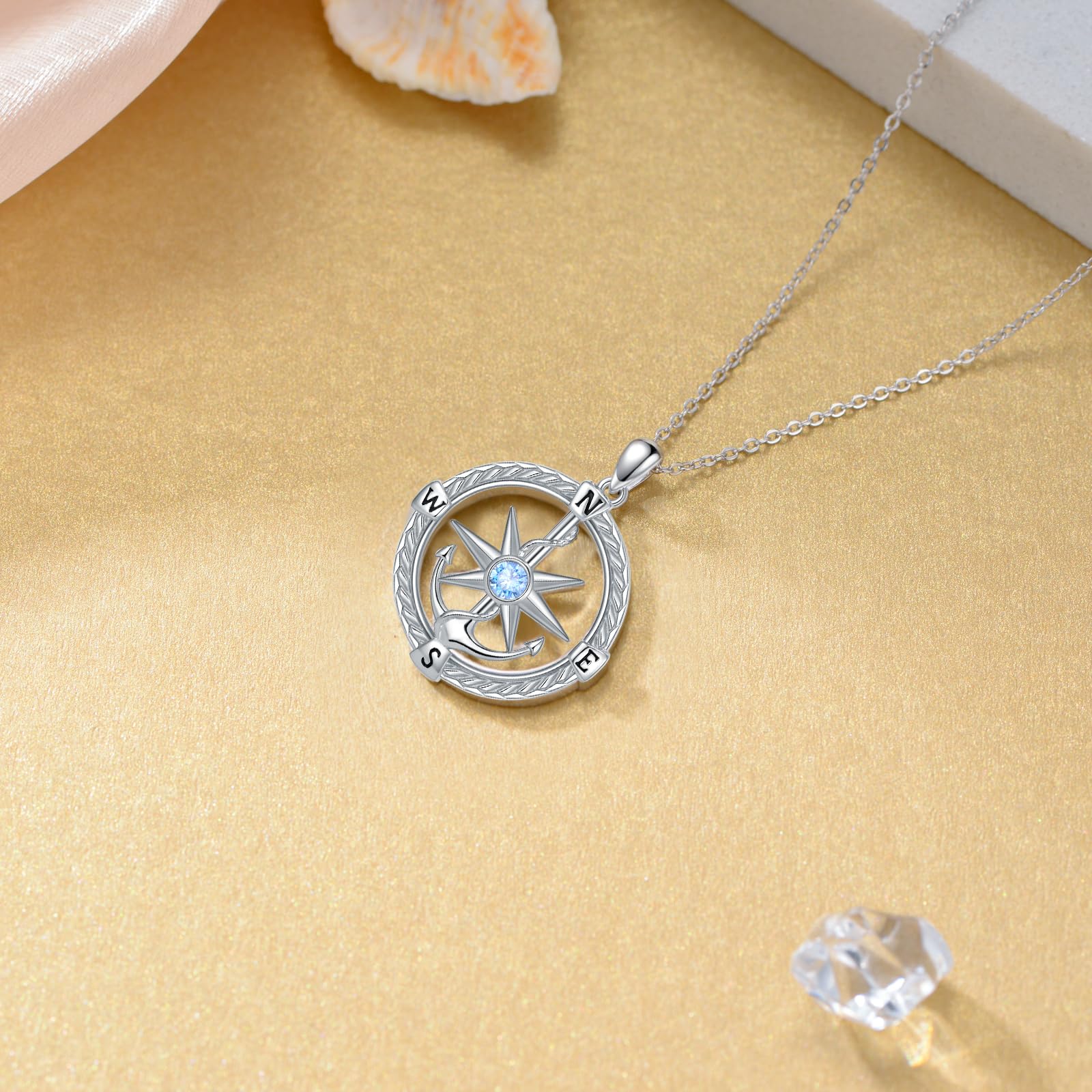 YAFEINI Collana con bussola per uomo e donna, con ciondolo a forma di ancora, in argento Sterling 925, regalo per ragazze e ragazzi