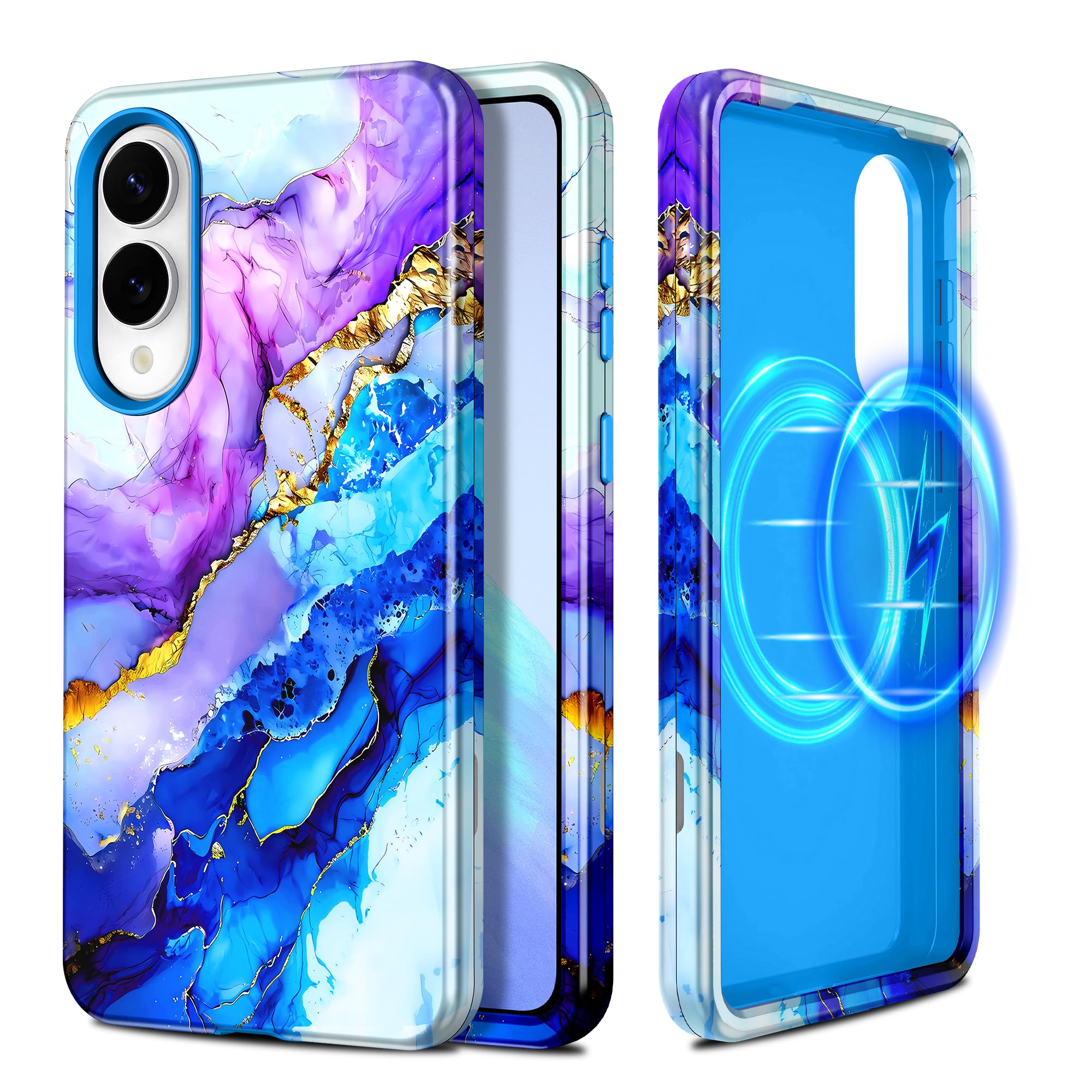 Casetego for Galaxy S25 Edge Case,Compatible with MagSafe,[Military Grade Drop Test] Full Body Protection Slim Shockproof Rugged Marble Women Case for