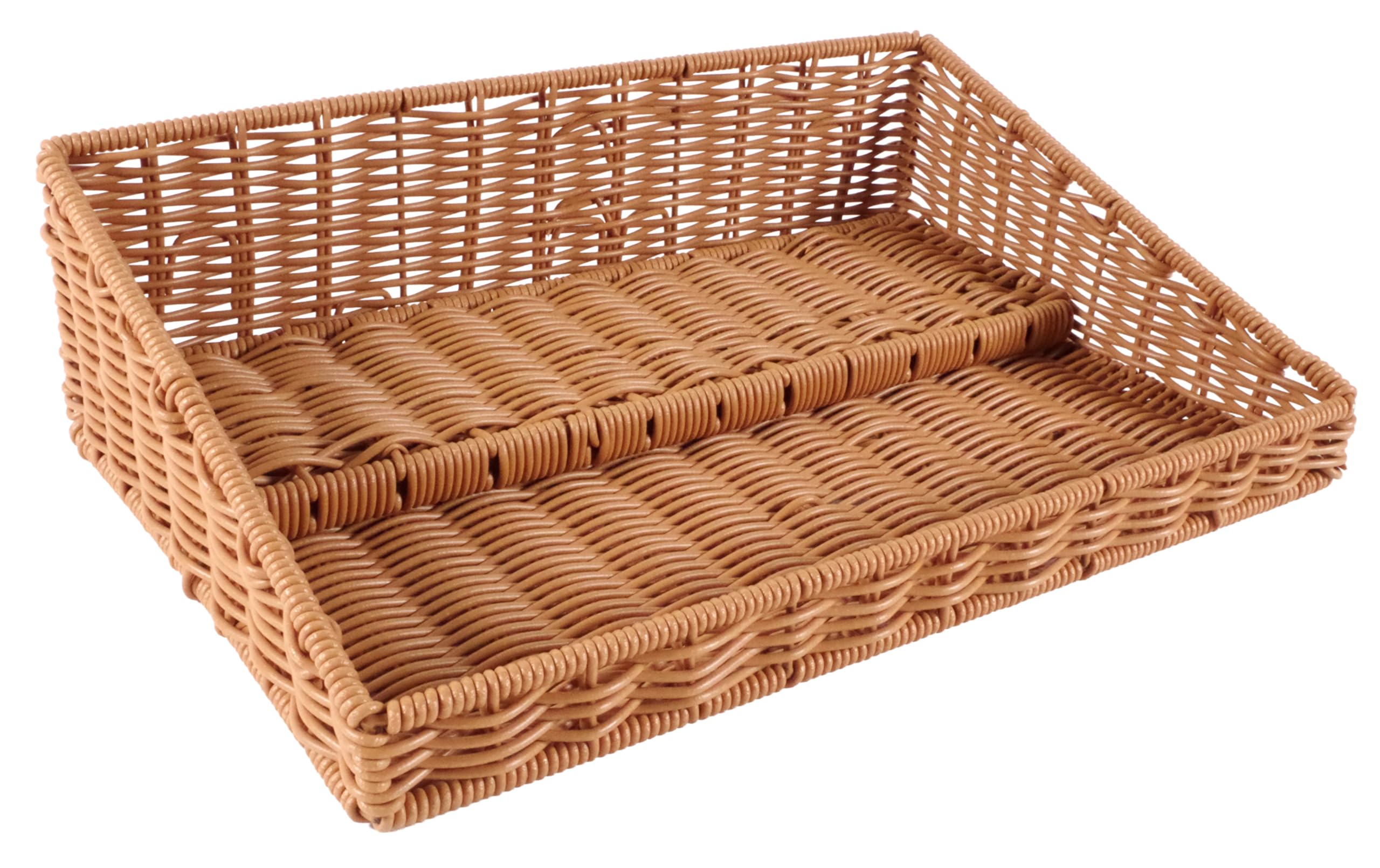 Kobolo Auslagekorb 61x40x17 cm braun, lebensmittelechter Polyrattan Präsentationskorb, robuster Regalkorb für Brot, Obst & Gebäck, Buffetkorb & Verkaufskorb für Bäckerei, Buffet & Supermarkt